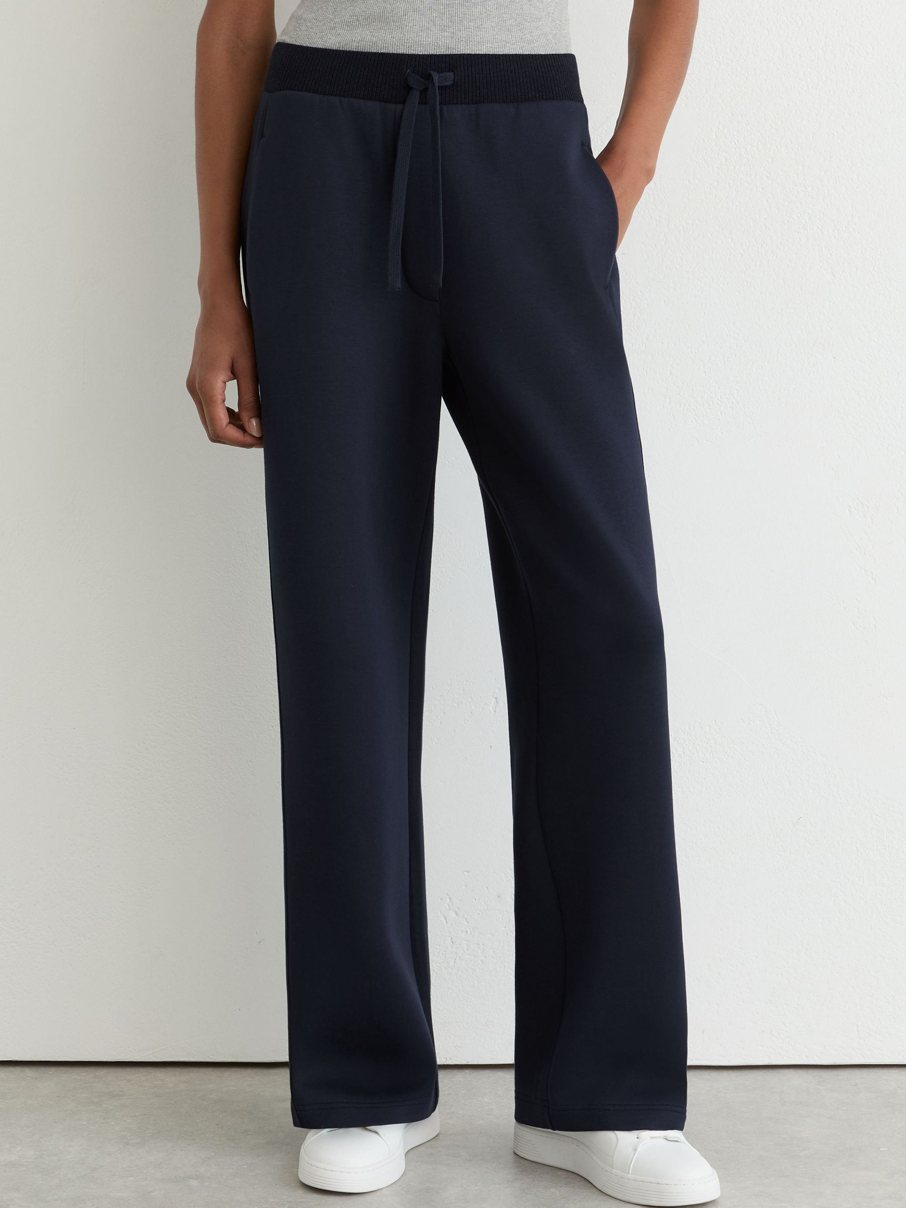 Petite Premium Interlock Wide-Leg Joggers in Navy - Image 3 of 8