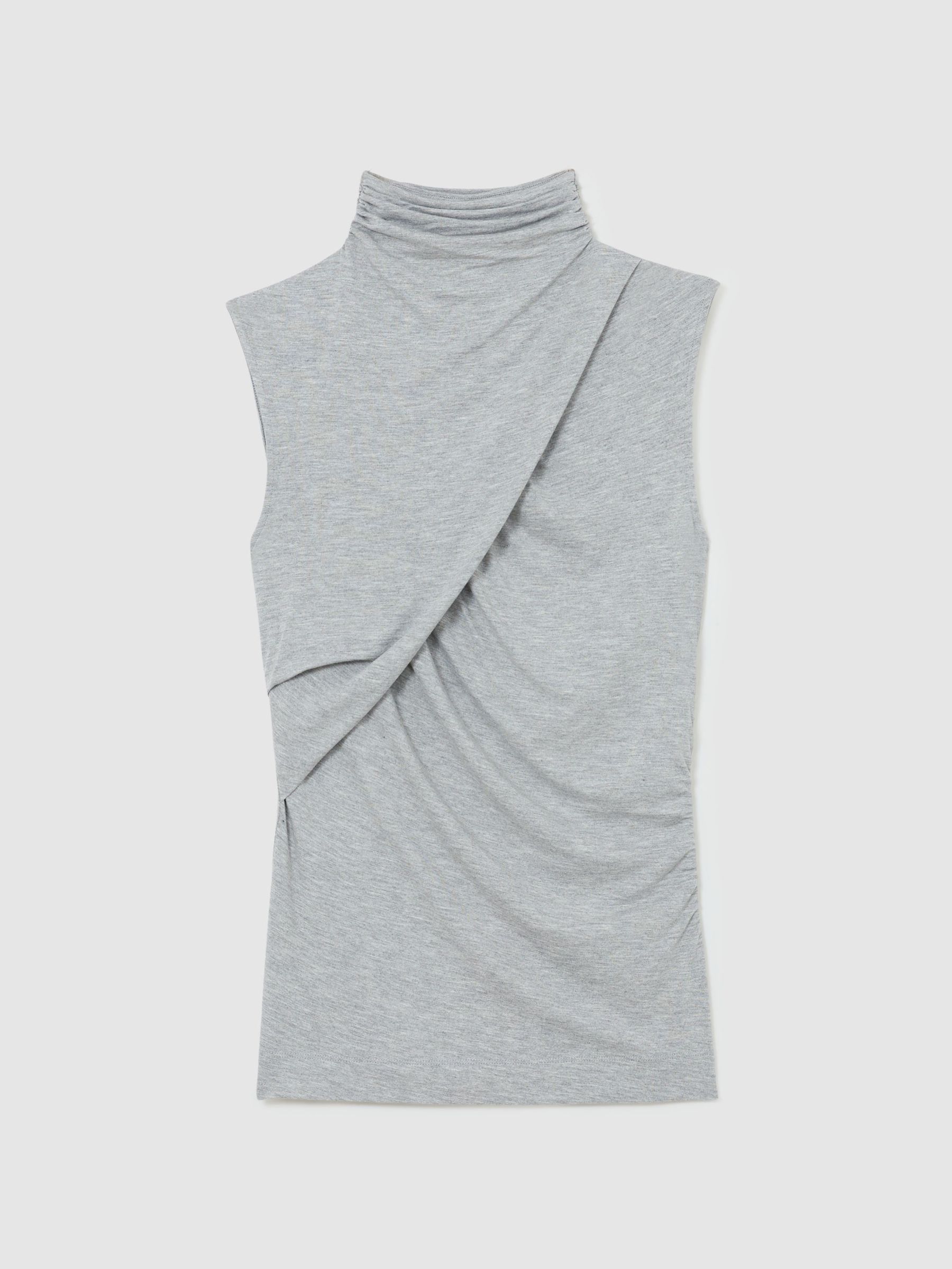 Ruched High-Neck Top in Grey Marl - Image 2 of 6 Ruched High-Neck Top in Grey Marl - Image 2 of 6
