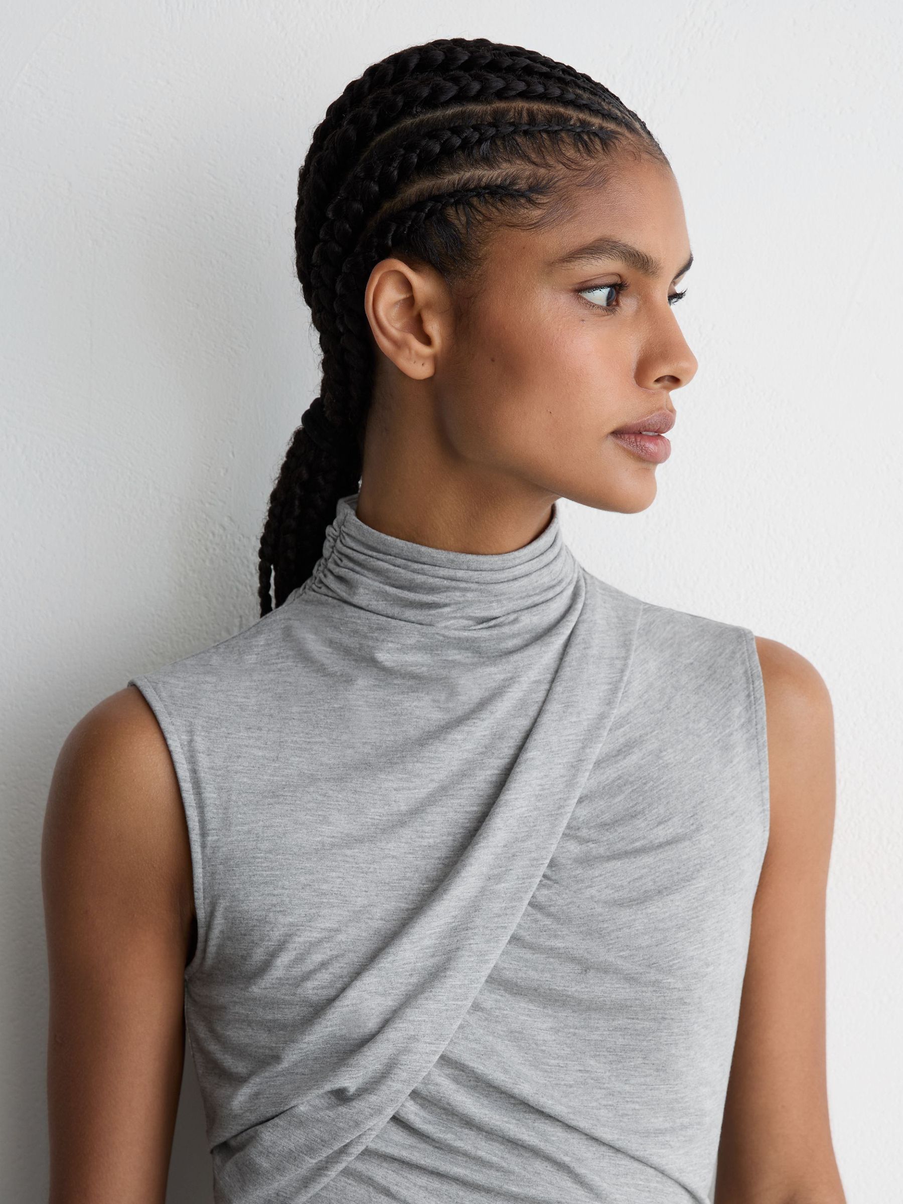 Ruched High-Neck Top in Grey Marl - Image 4 of 6