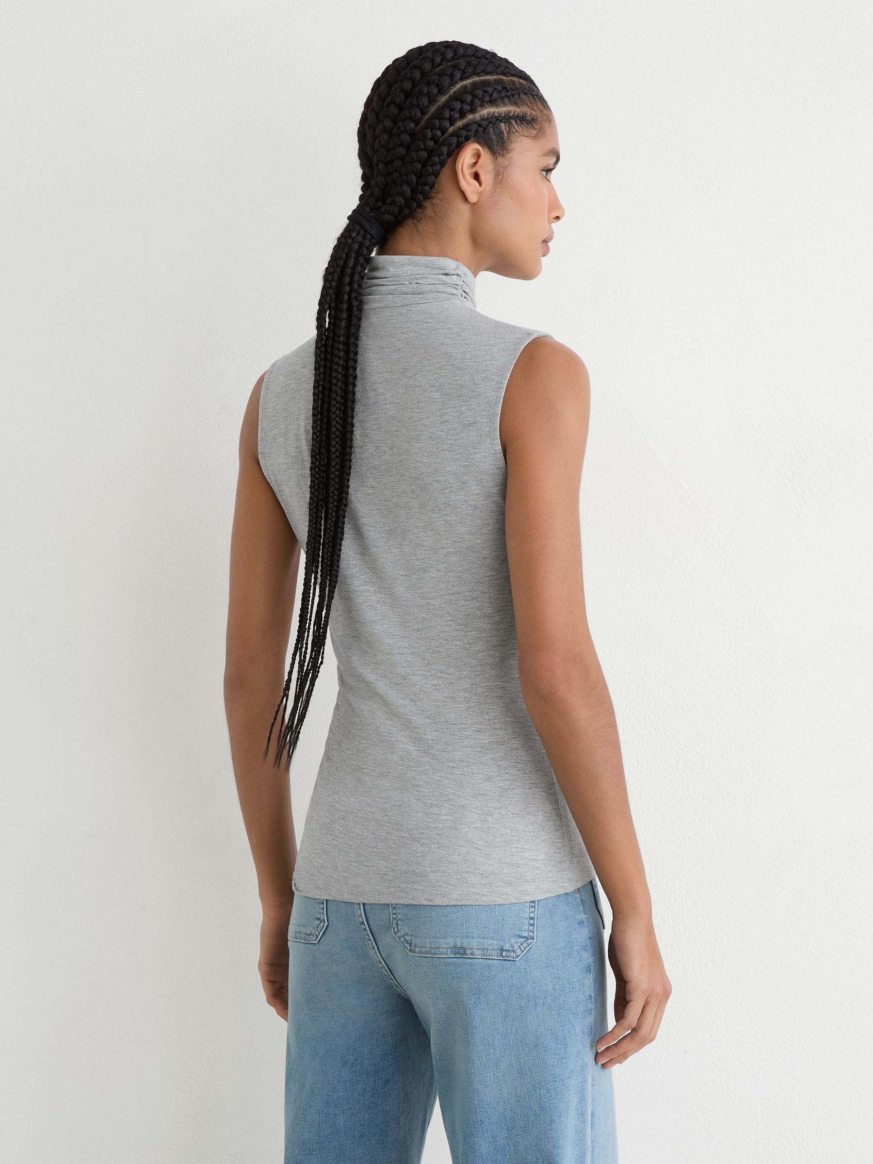 Ruched High-Neck Top in Grey Marl - Image 5 of 6
