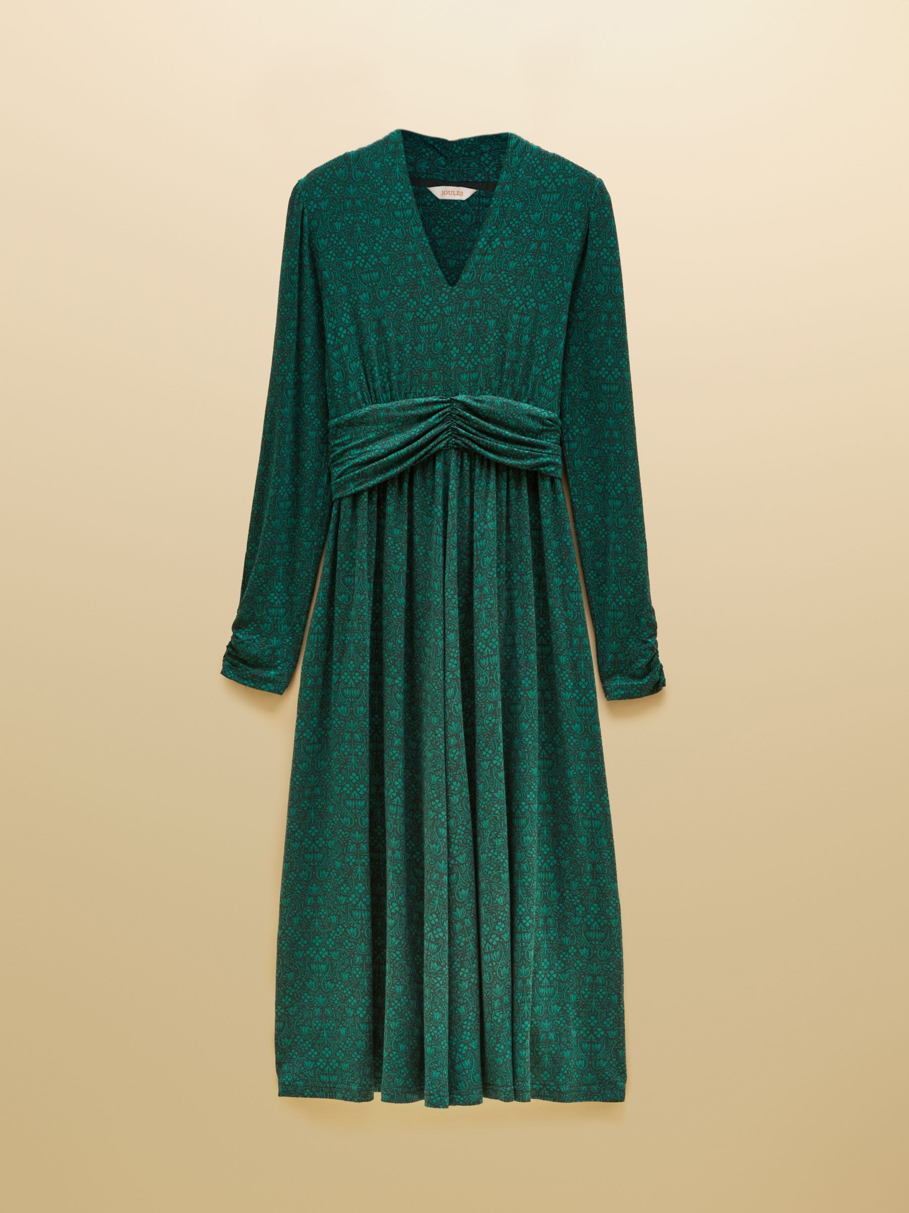 Mina Green Floral Jersey V Neck Ruched Waist Midi Dress - Image 7 of 7 Mina Green Floral Jersey V Neck Ruched Waist Midi Dress - Image 7 of 7