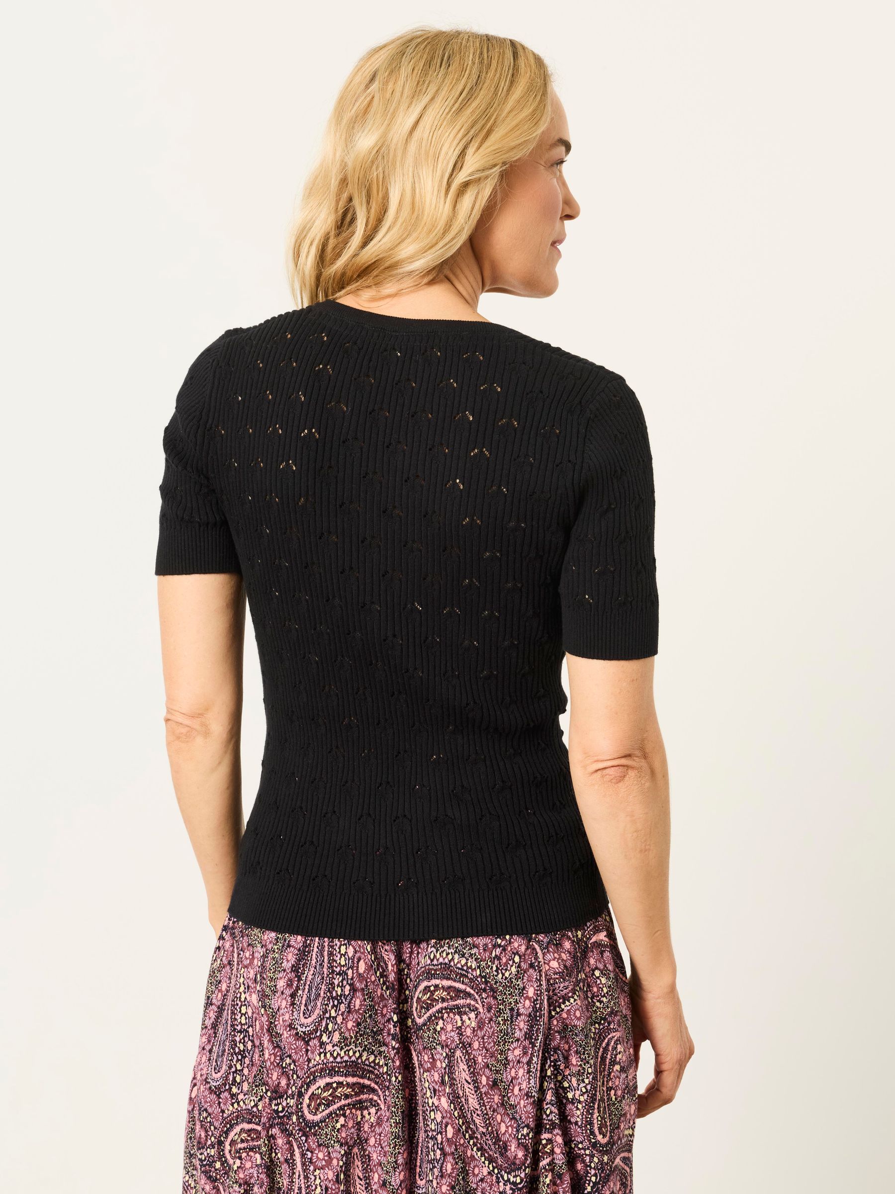 Lois Black Short Sleeve Knitted Henley Top - Image 2 of 6