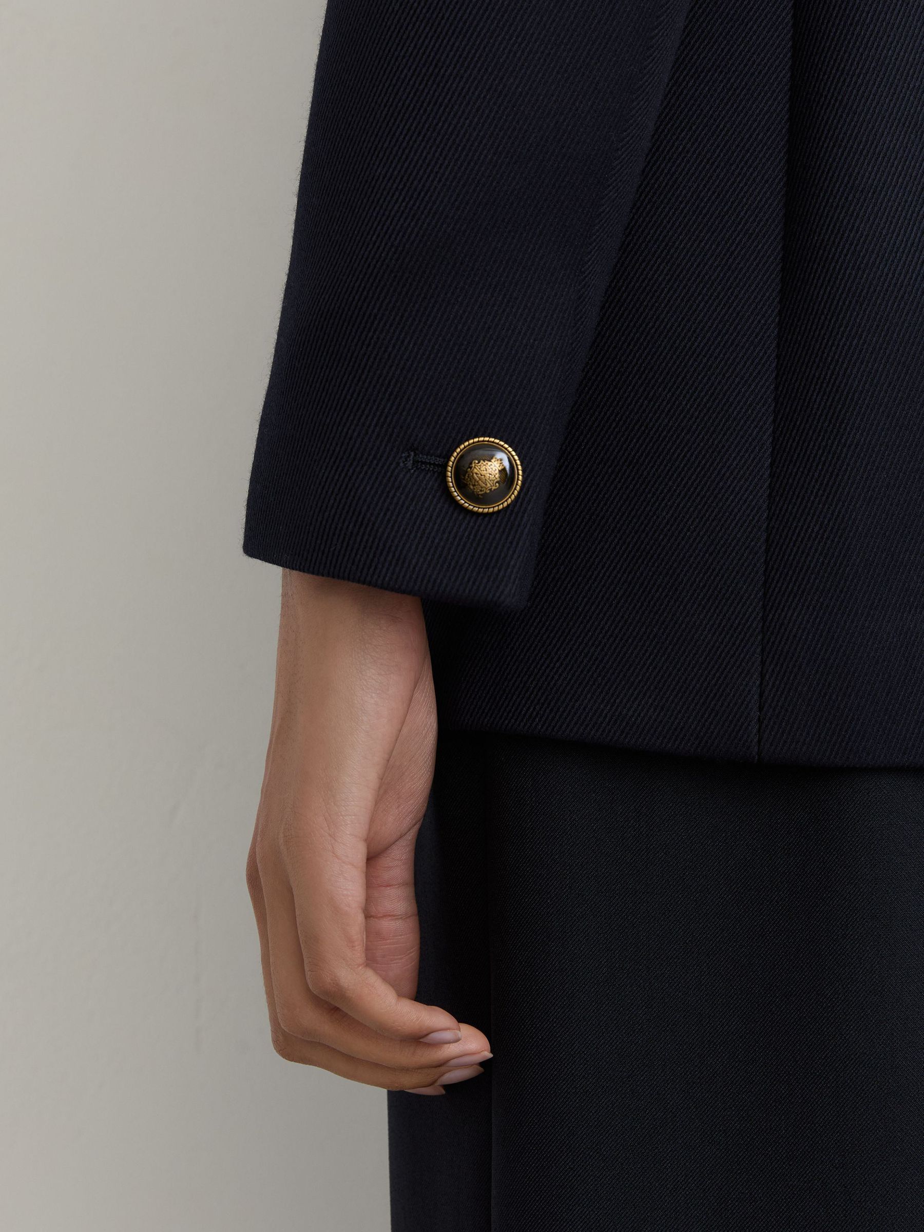 Wool-Blend Twill Double-Breasted Blazer in Navy - Image 3 of 8