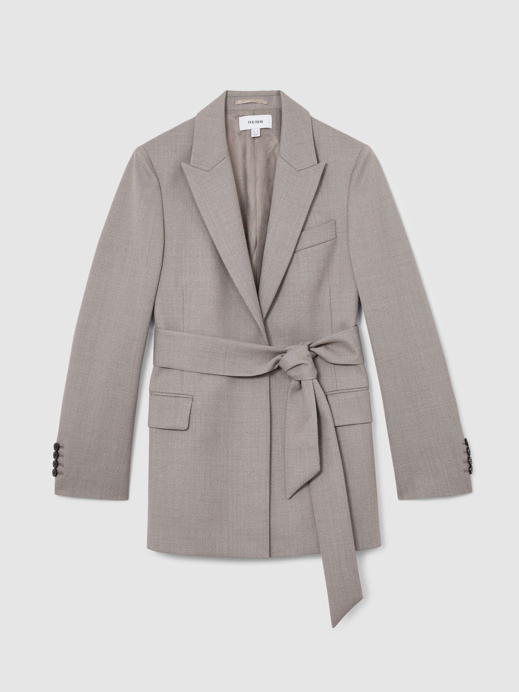 Wool-Blend Single-Breasted Belted Blazer in Grey - Image 2 of 8