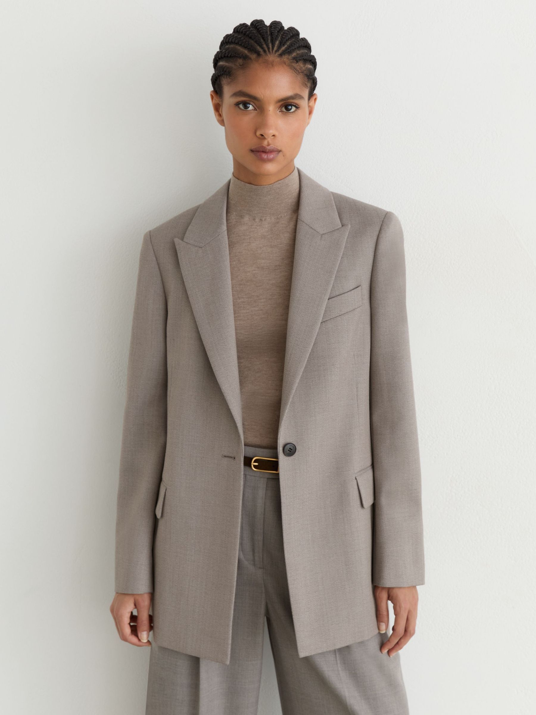 Wool-Blend Single-Breasted Belted Blazer in Grey - Image 6 of 8