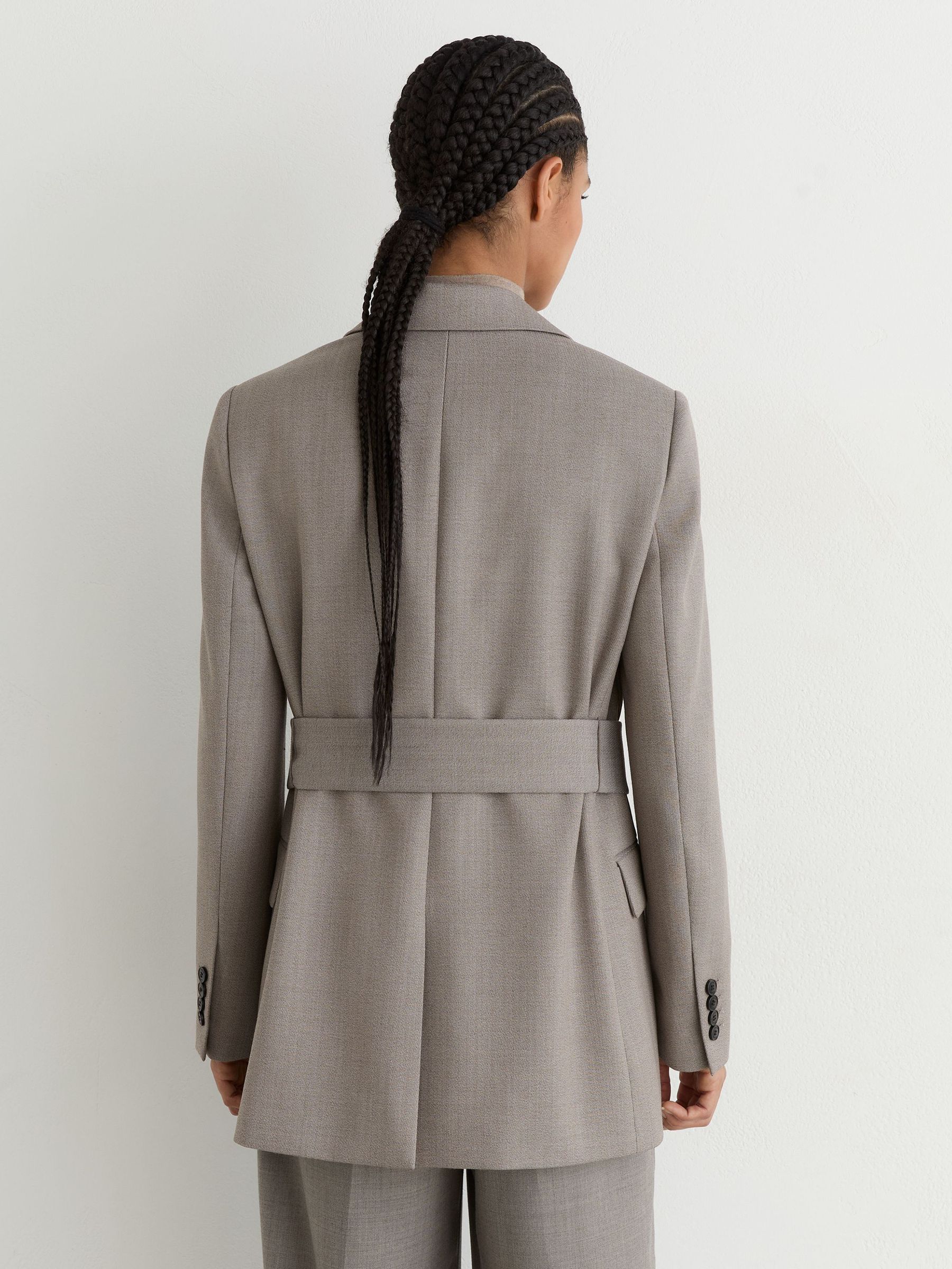 Wool-Blend Single-Breasted Belted Blazer in Grey - Image 7 of 8