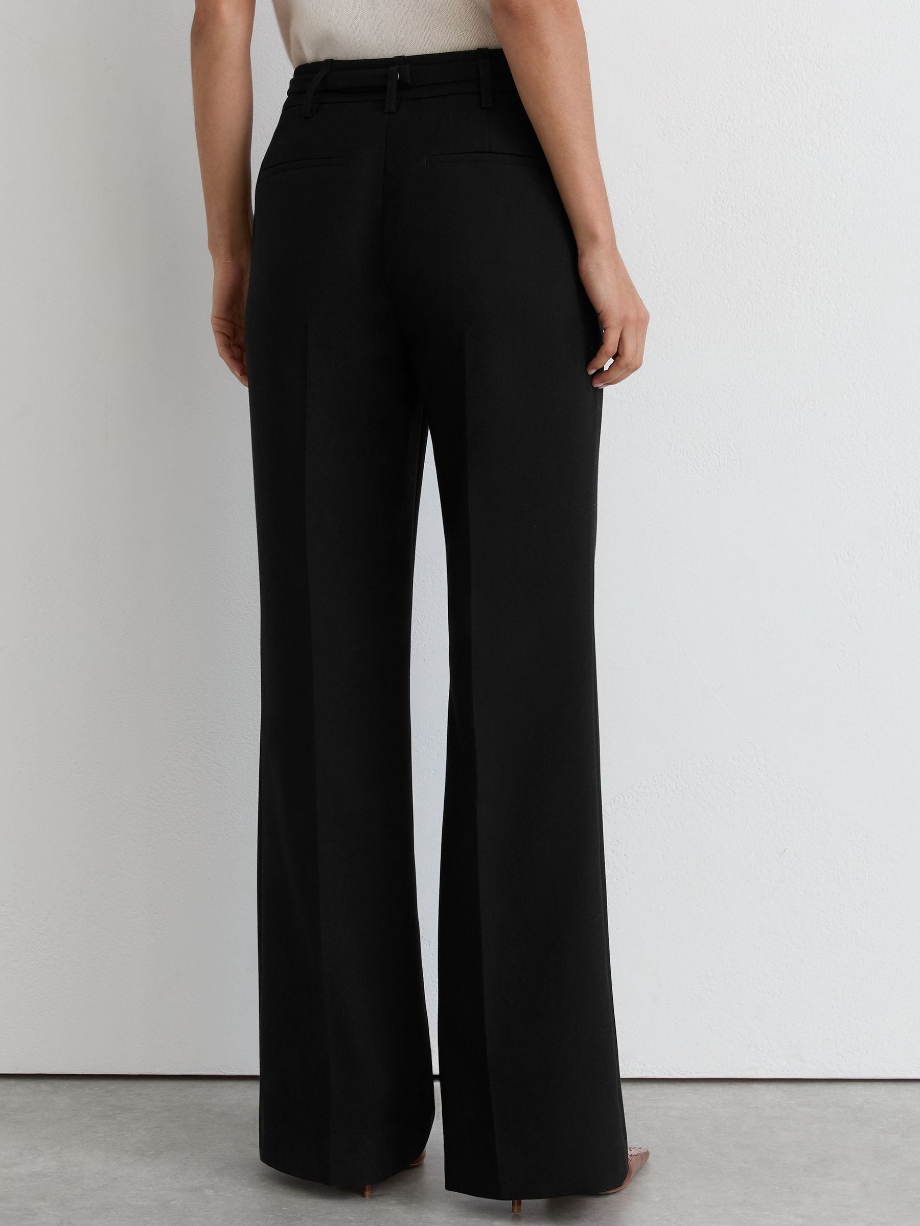 Petite Flared Knot-Hardware Belted Trousers in Black - Image 5 of 8