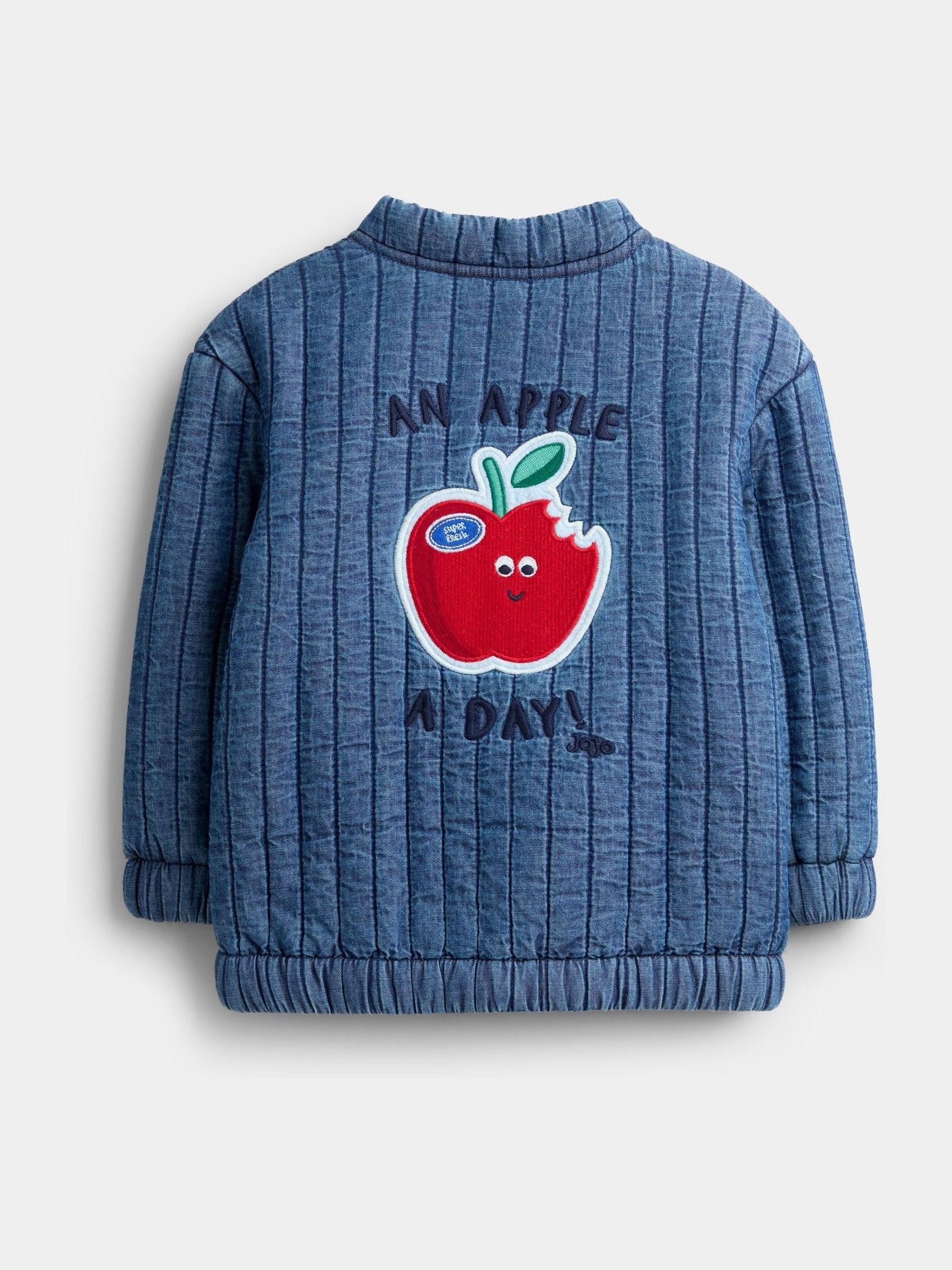 Denim Blue Apple Appliqué Bomber Jacket - Image 2 of 4