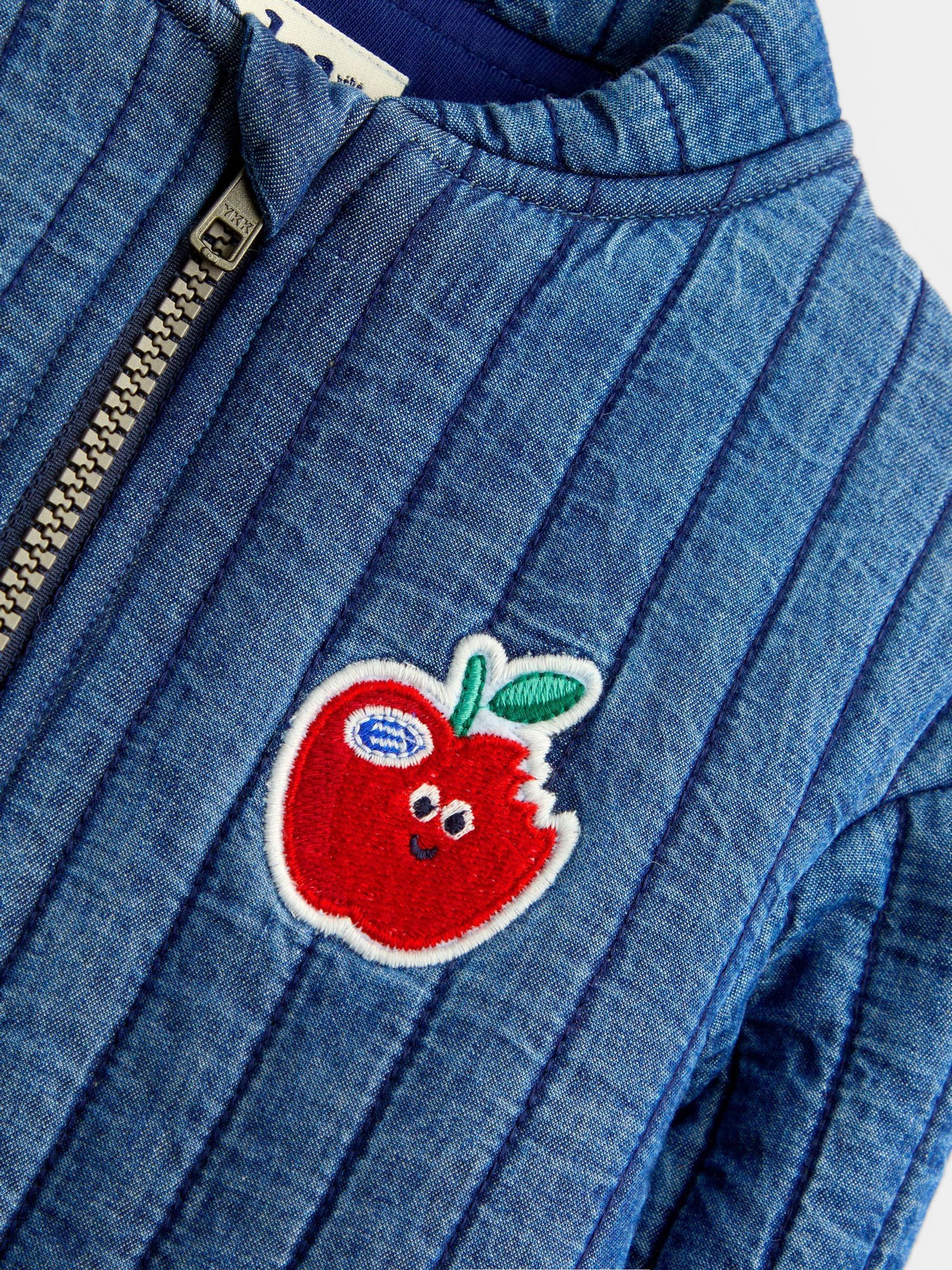 Denim Blue Apple Appliqué Bomber Jacket - Image 3 of 4