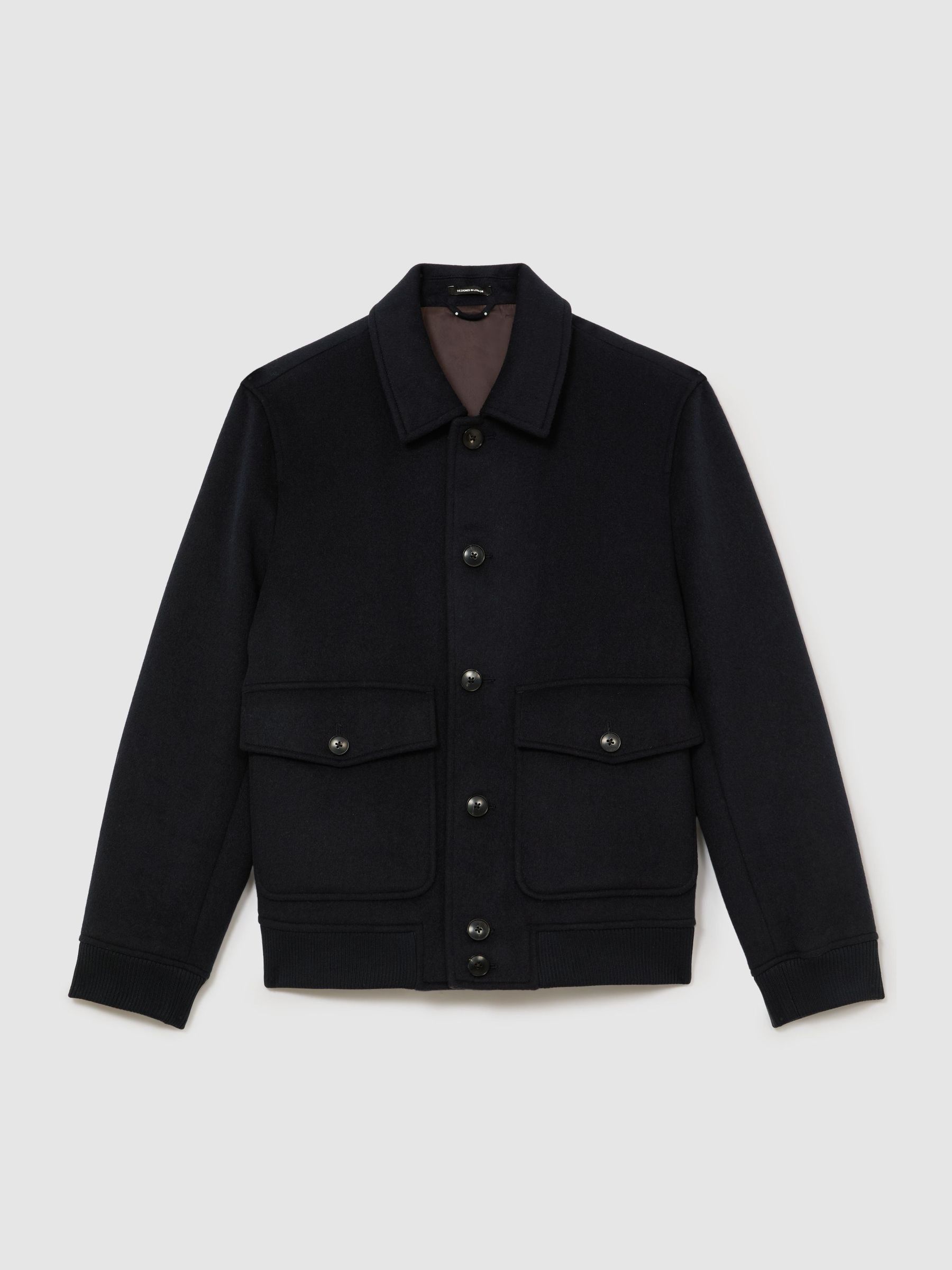 Wool-Blend Flap-Pocket Bomber Jacket in Navy - Obrázek 2 z 7 Wool-Blend Flap-Pocket Bomber Jacket in Navy - Obrázek 2 z 7