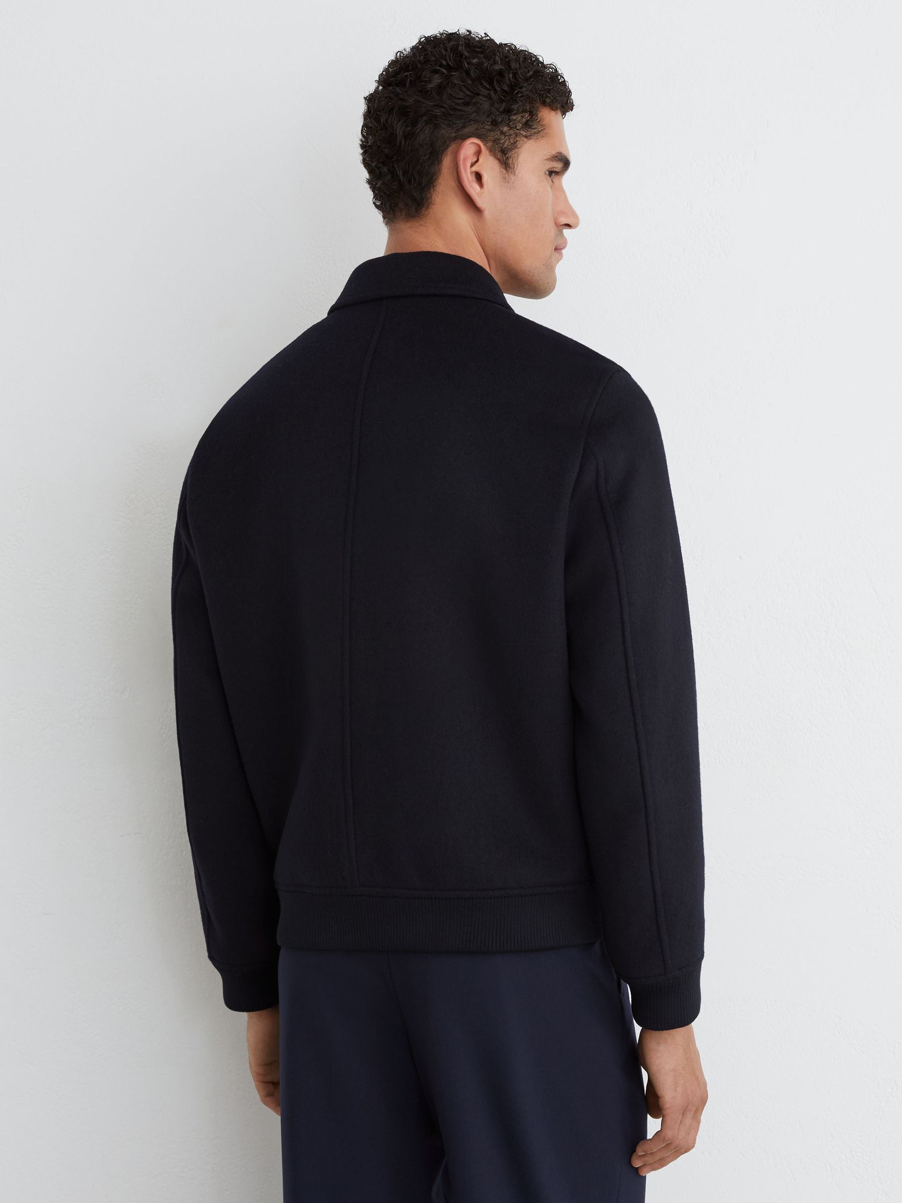 Wool-Blend Flap-Pocket Bomber Jacket in Navy - Obrázek 5 z 7