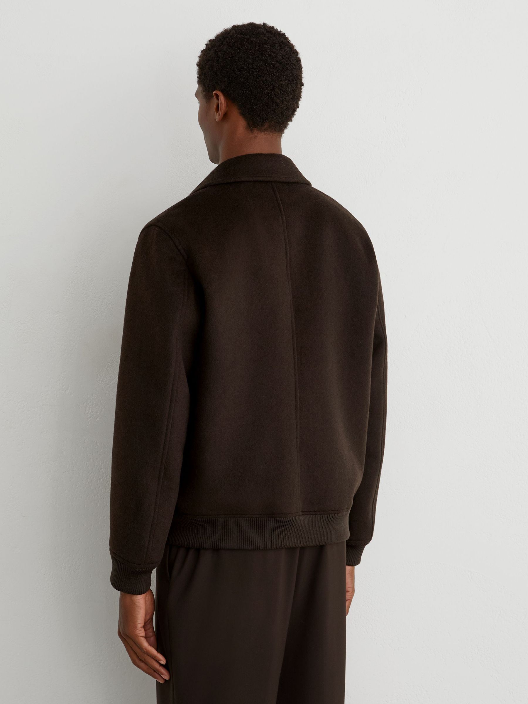 Wool-Blend Flap-Pocket Bomber Jacket in Chocolate Brown - Image 5 of 7