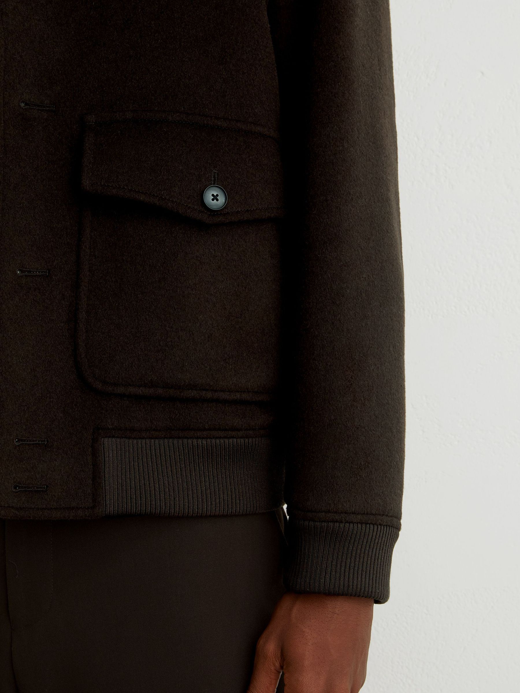 Wool-Blend Flap-Pocket Bomber Jacket in Chocolate Brown - Image 6 of 7