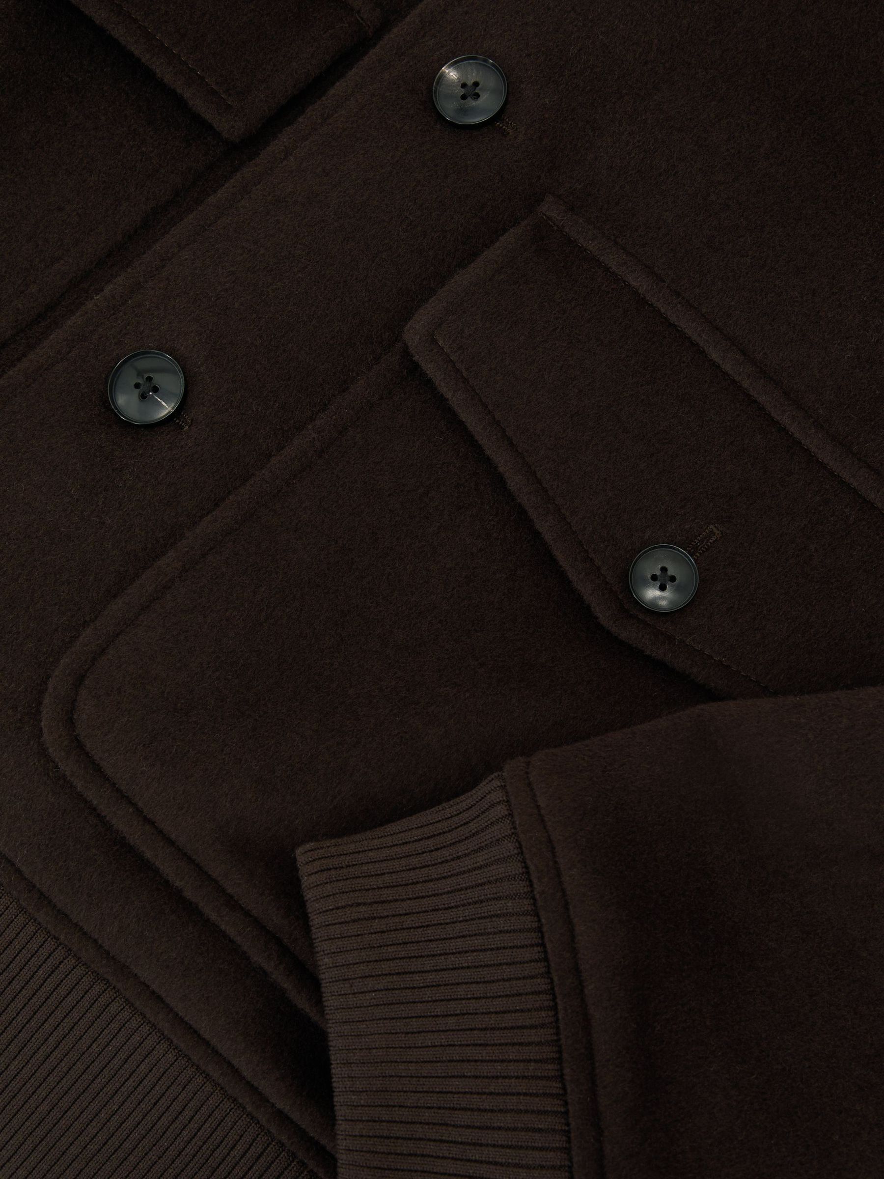 Wool-Blend Flap-Pocket Bomber Jacket in Chocolate Brown - Image 7 of 7