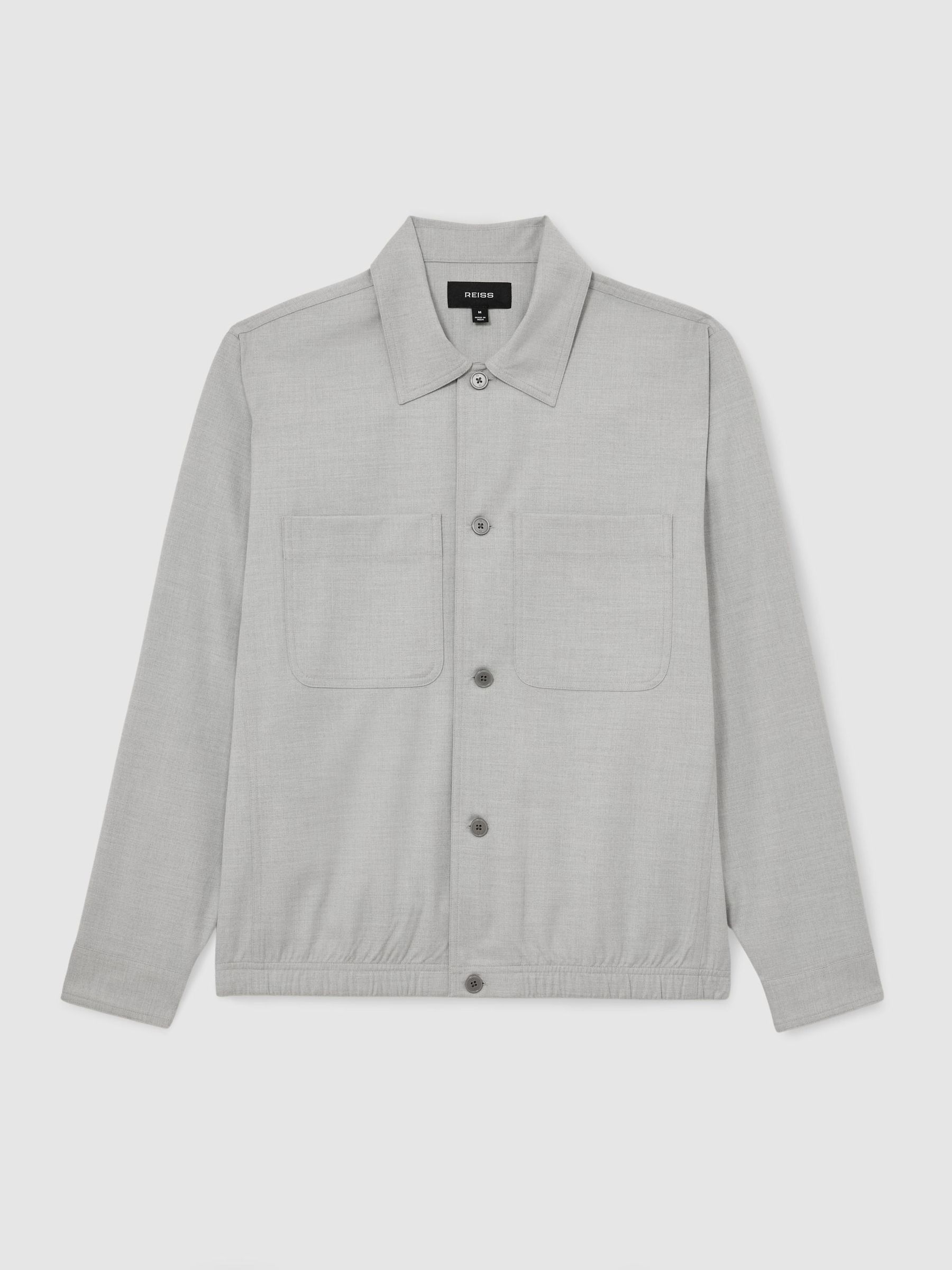 Brushed Twin-Pocket Overshirt with Wool in Soft Grey - Image 2 de 7