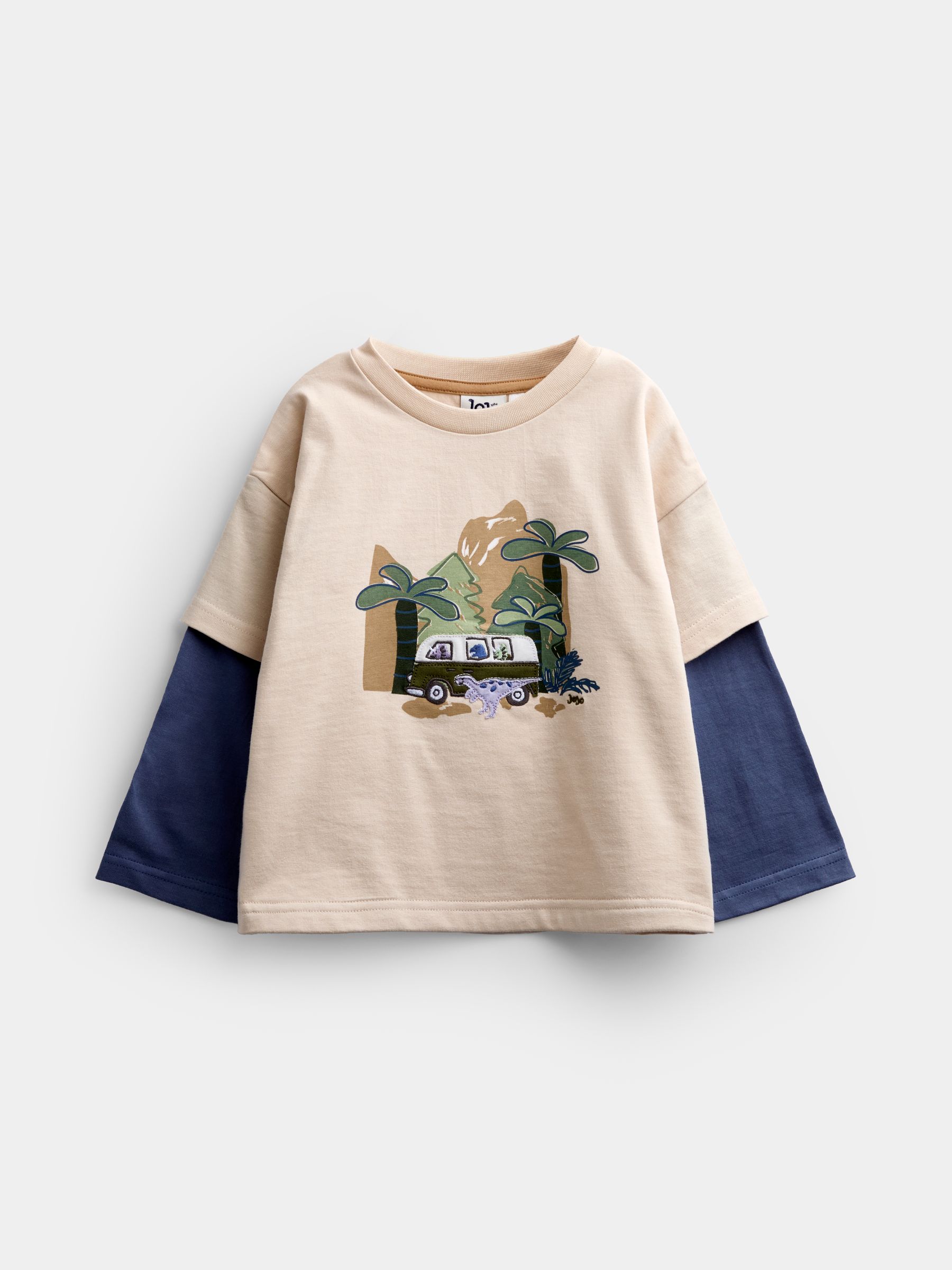 Natural Dino Caravan Double Sleeve Top - Image 1 of 4