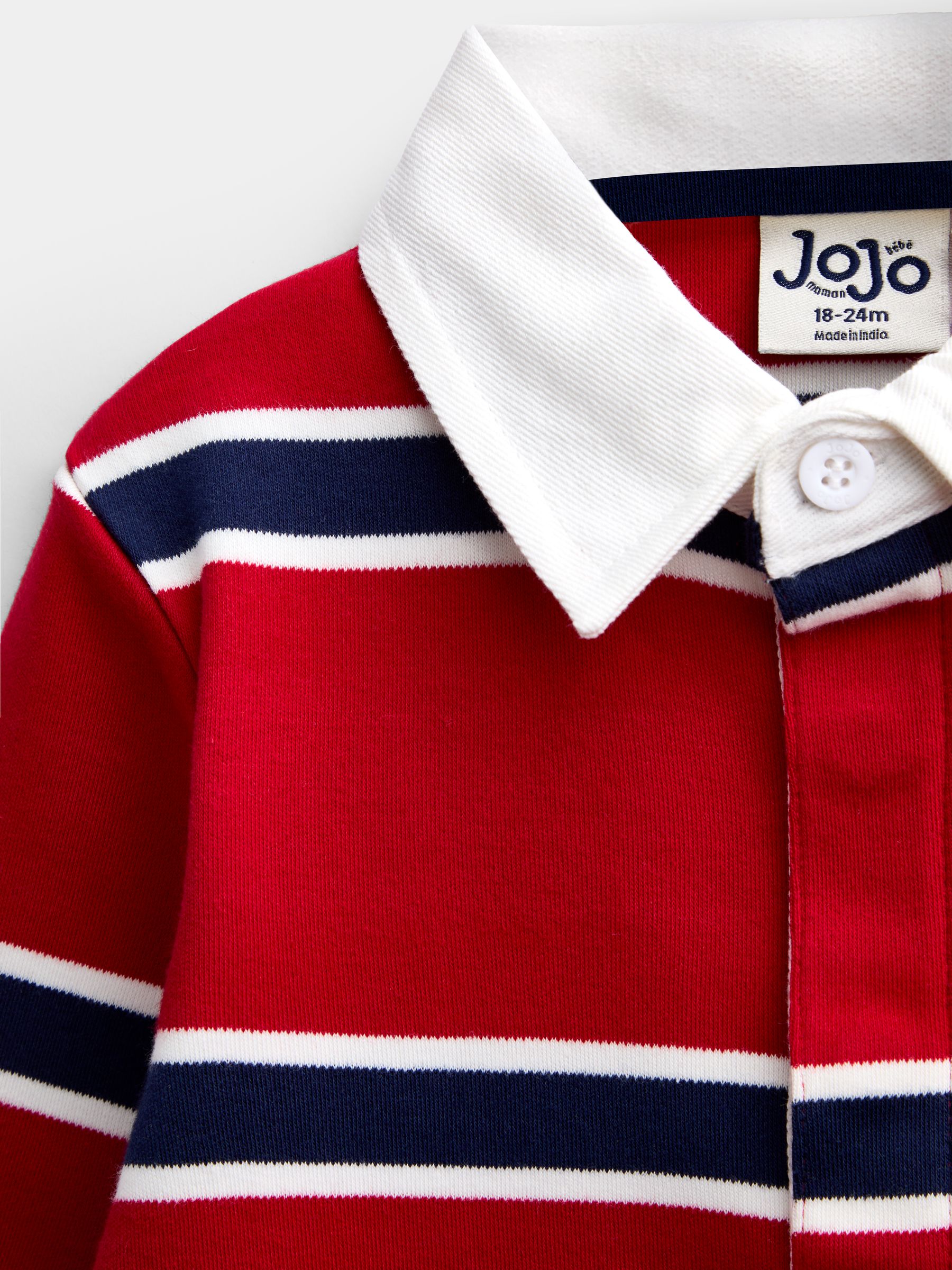Bright Red Stripe Classic Rugby Top - Image 3 of 4