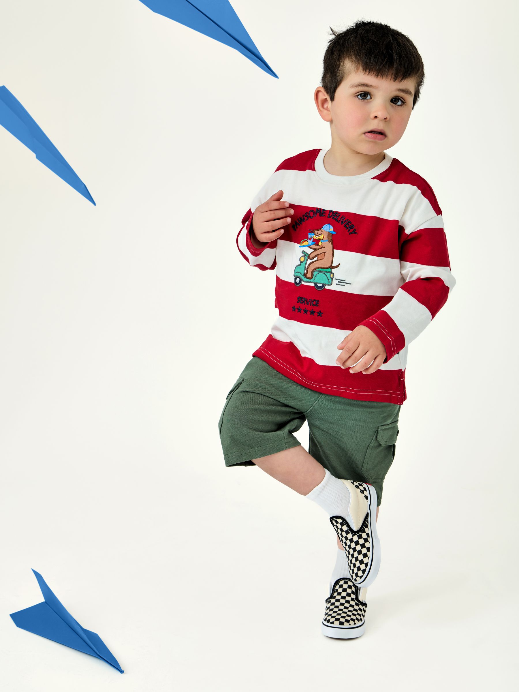 Bright Red Dog Long Sleeve Stripe Appliqué Top - Image 2 of 6