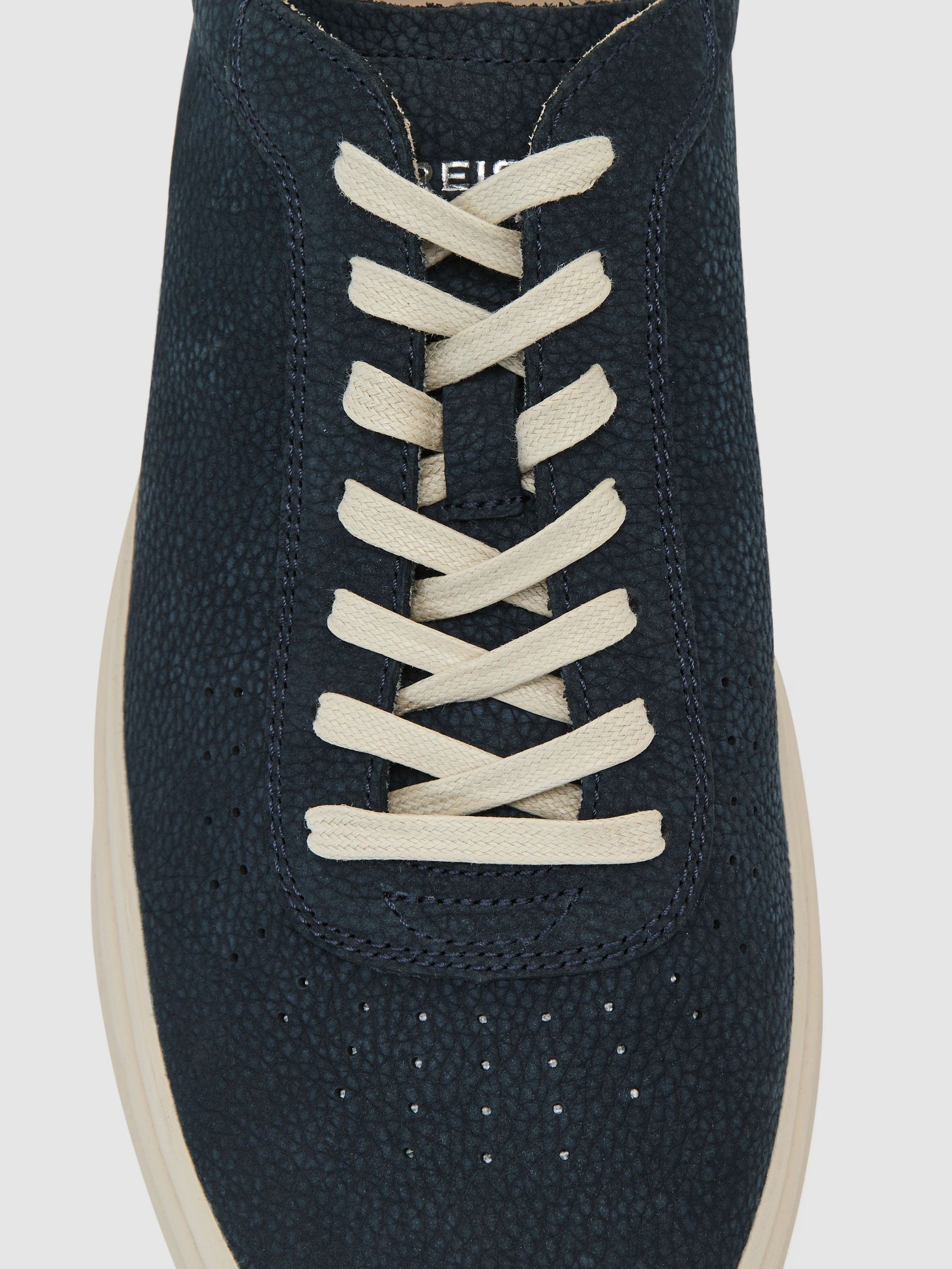 Nubuck Leather Perforated-Detail Trainers in Navy - Image 4 of 5