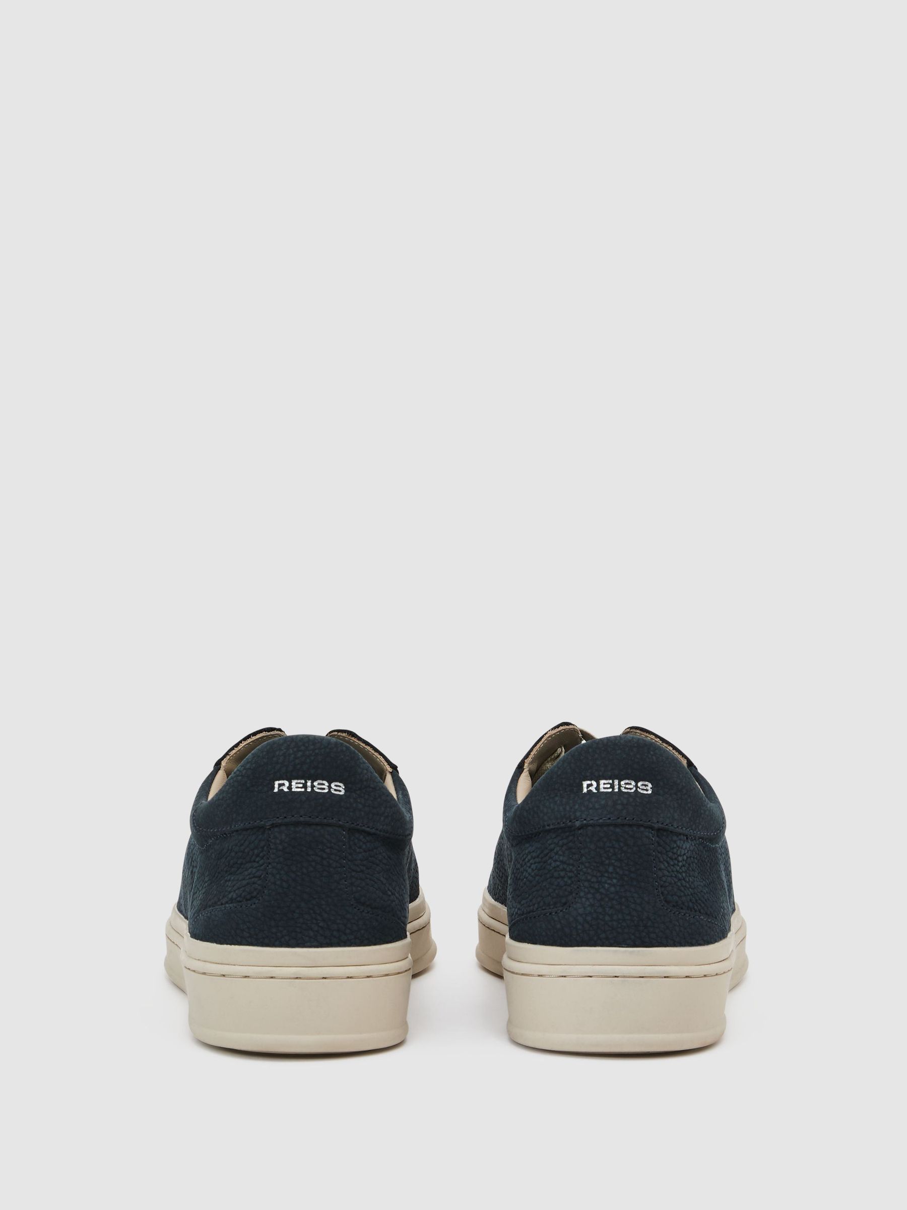 Nubuck Leather Perforated-Detail Trainers in Navy - Image 5 of 5
