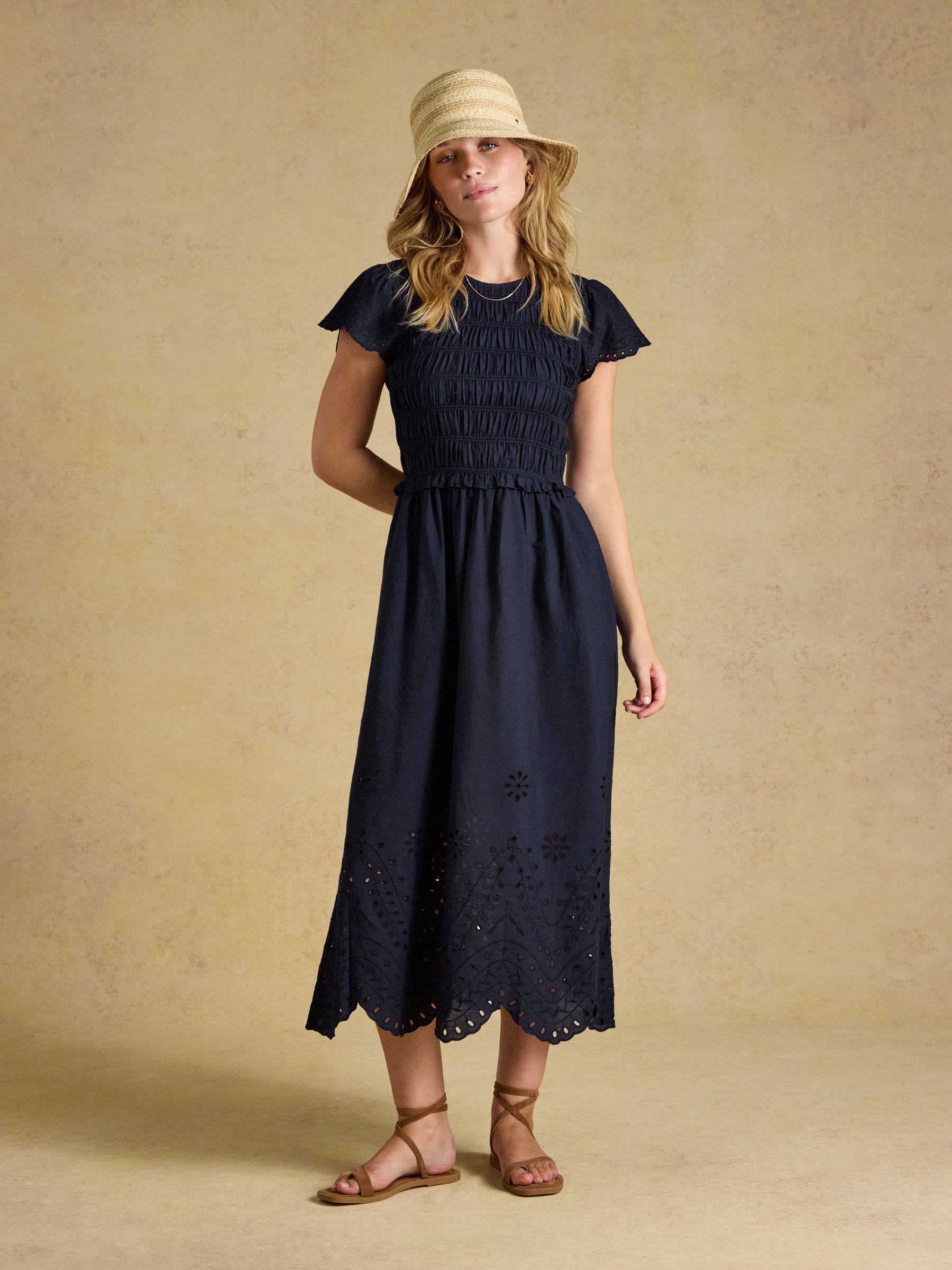 Silvie Navy Broderie Midi Dress - Image 5 of 7