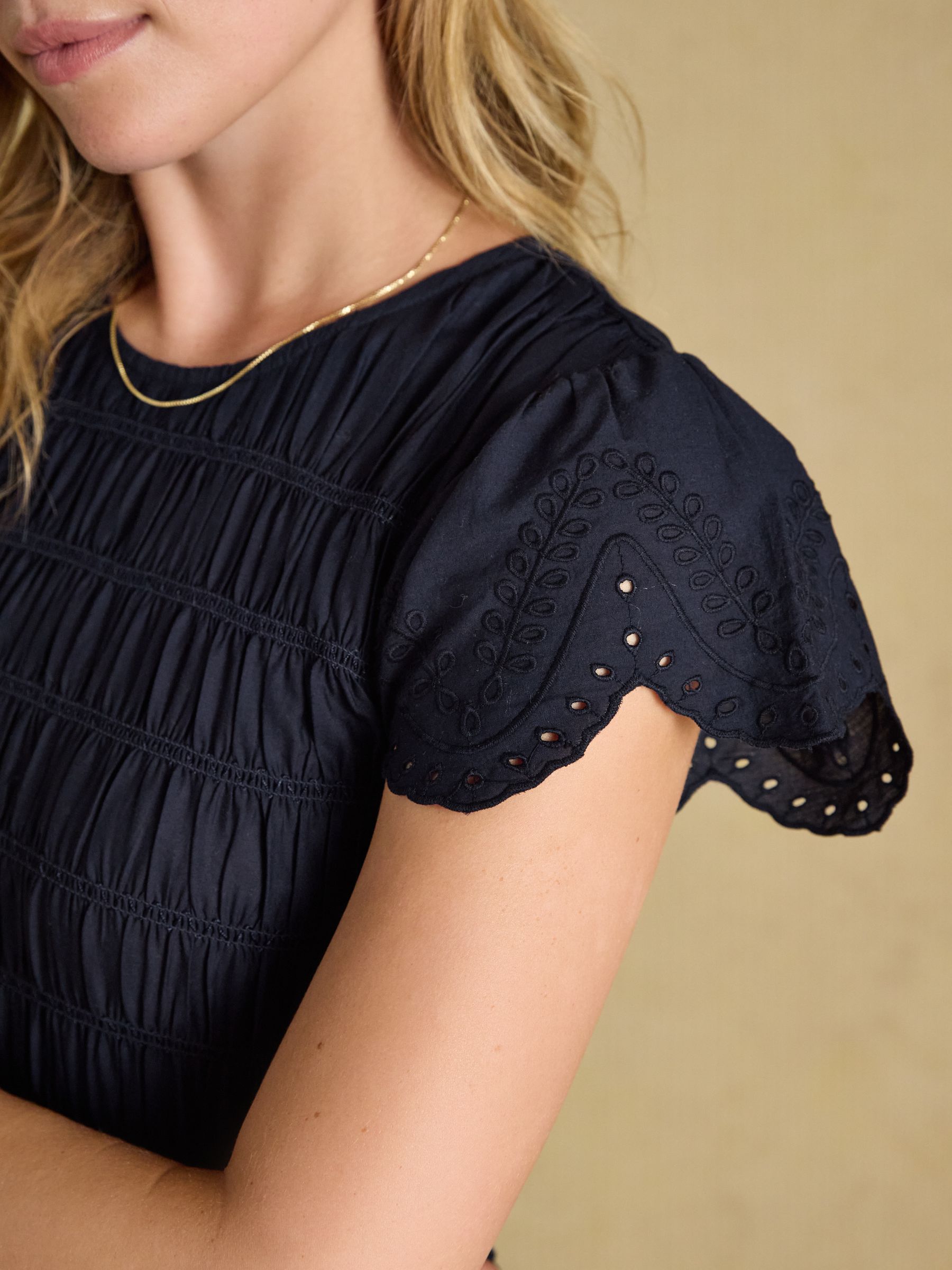 Silvie Navy Broderie Midi Dress - Image 6 of 7