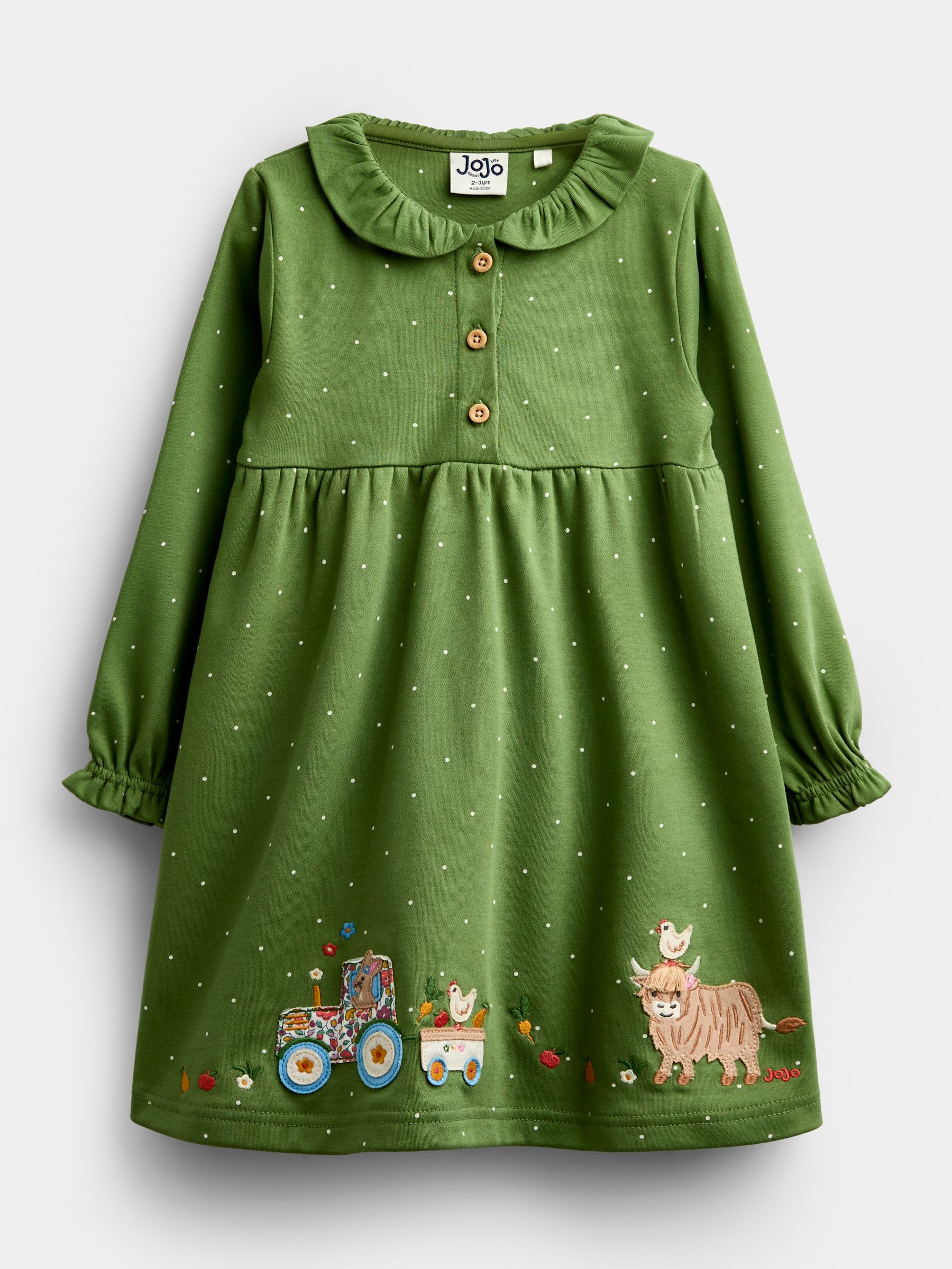 Khaki Green Farm Appliqué Button Front Dress - Image 1 of 4