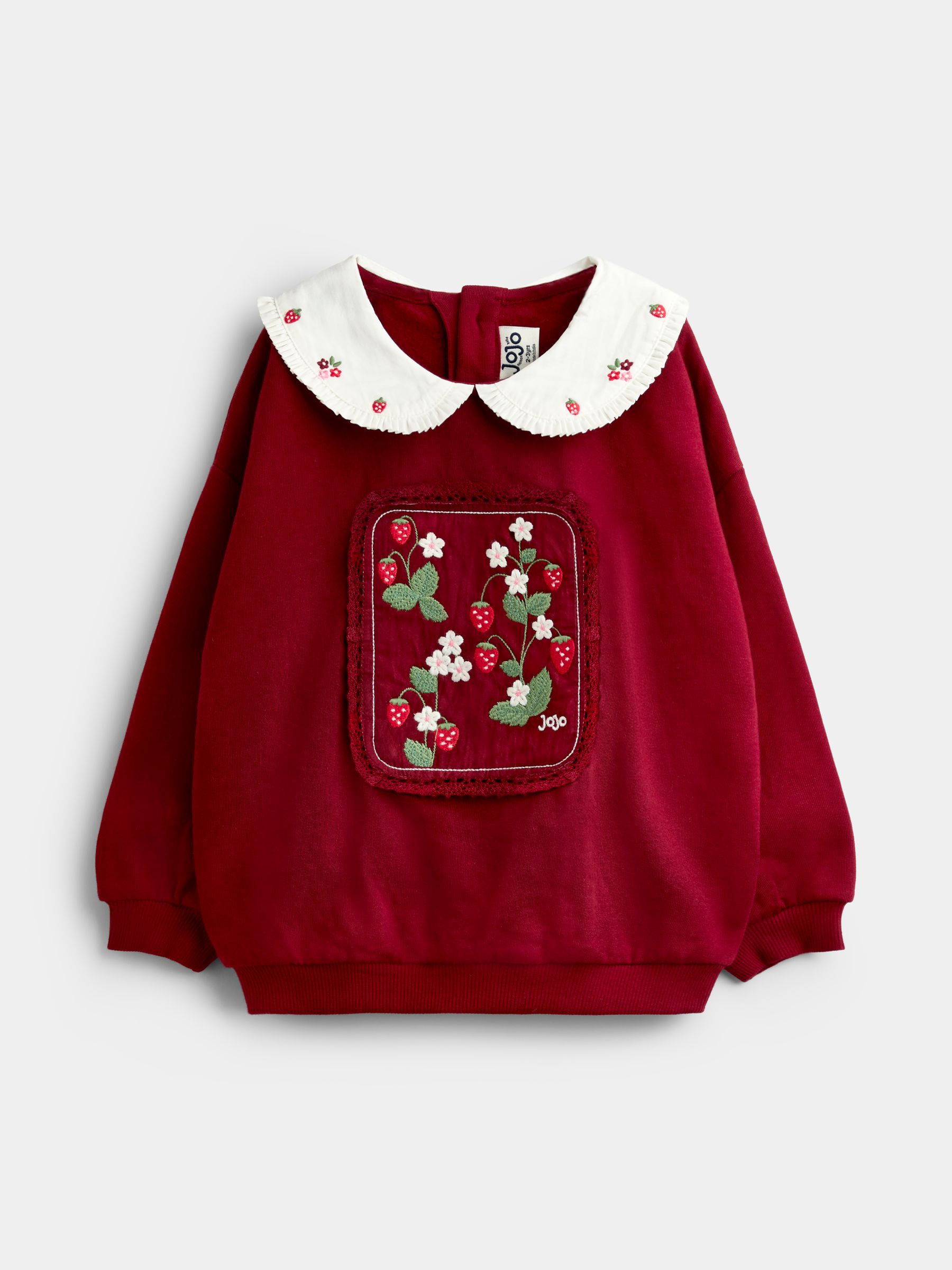 Burgundy Red Floral Appliqué Collar Sweatshirt - Image 1 of 4 Burgundy Red Floral Appliqué Collar Sweatshirt - Image 1 of 4