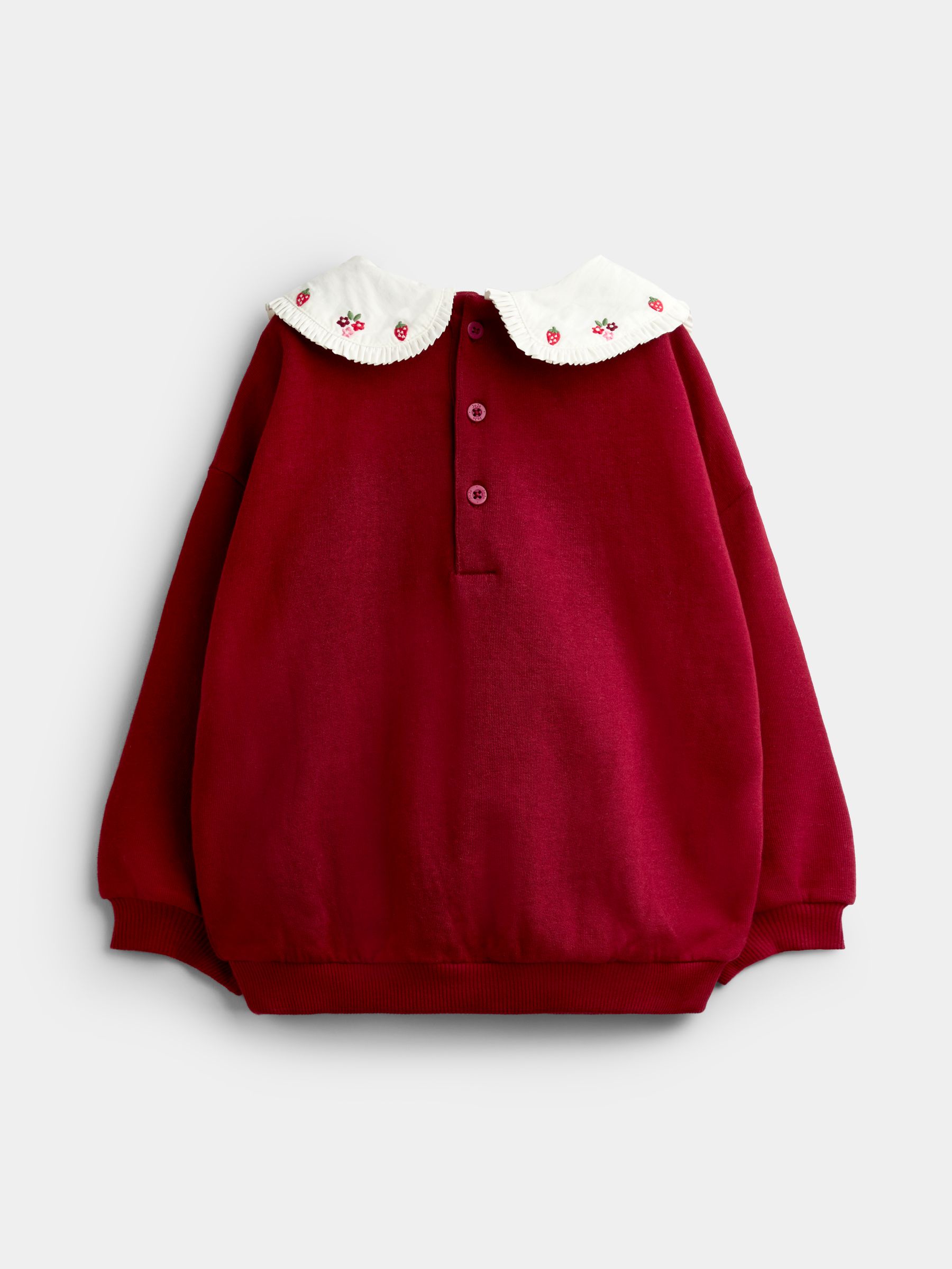 Burgundy Red Floral Appliqué Collar Sweatshirt - Image 2 of 4