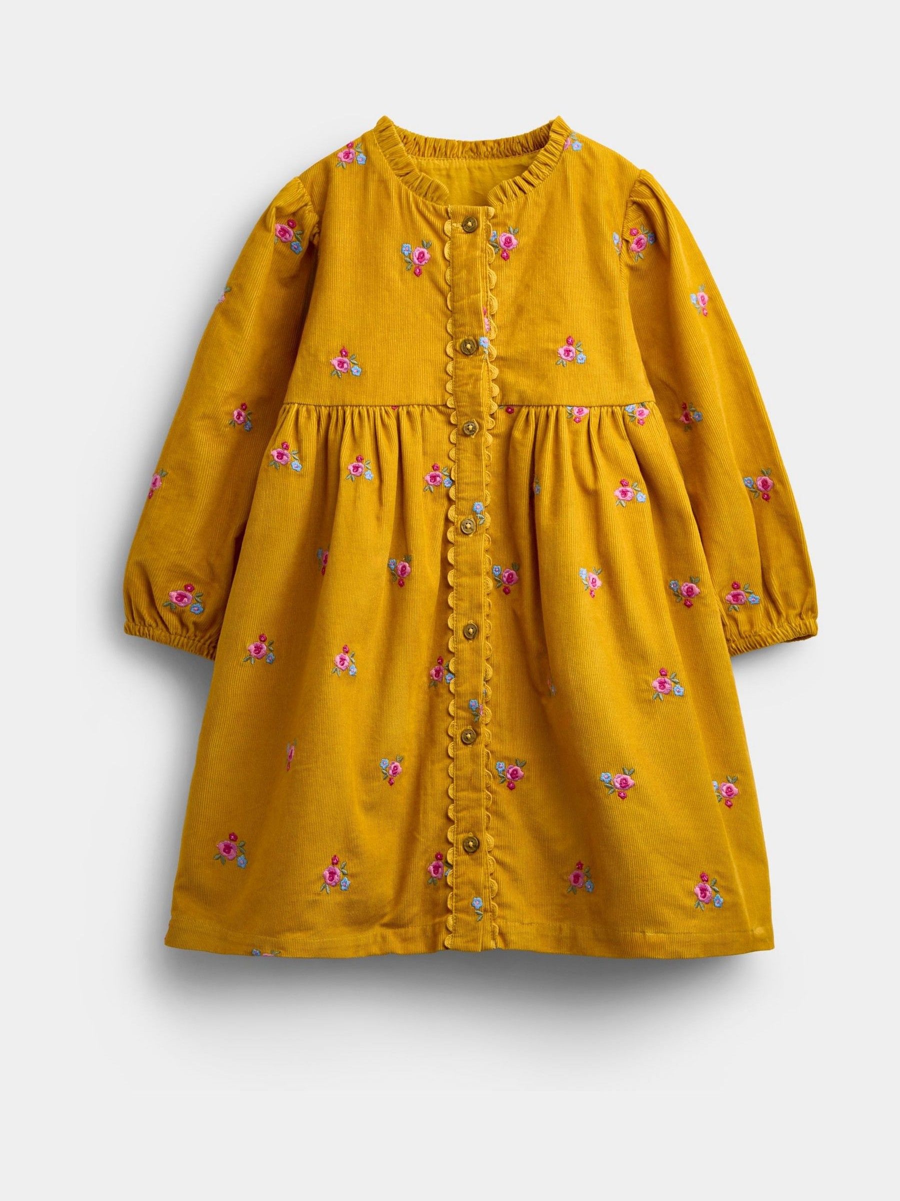 Mustard Yellow Floral Embroidered Cord Dress - Image 2 of 5 Mustard Yellow Floral Embroidered Cord Dress - Image 2 of 5