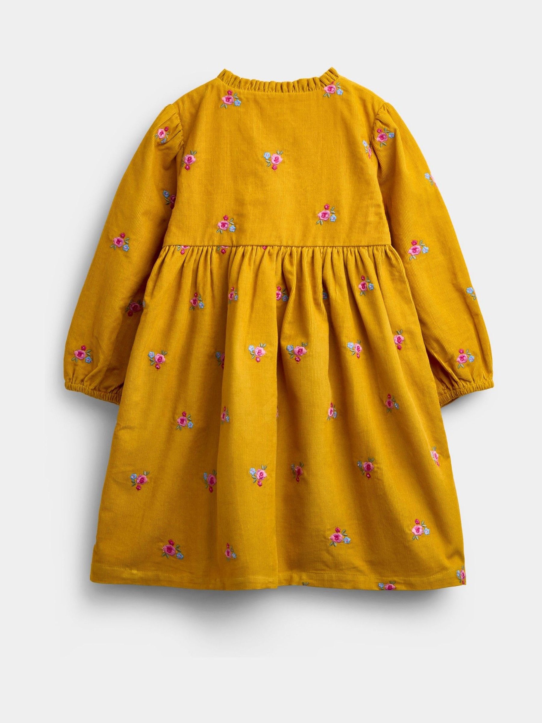 Mustard Yellow Floral Embroidered Cord Dress - Image 3 of 5