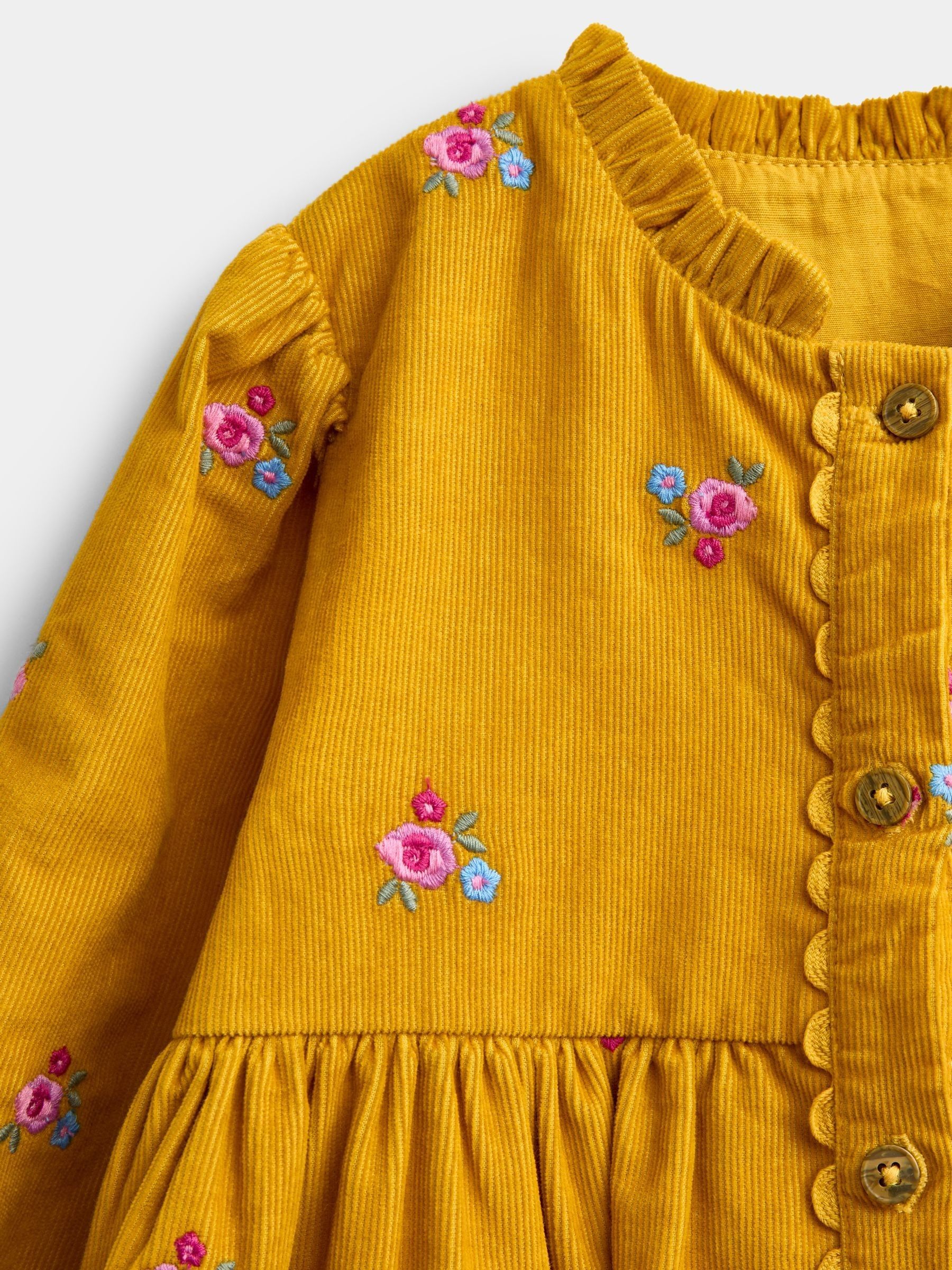 Mustard Yellow Floral Embroidered Cord Dress - Image 4 of 5