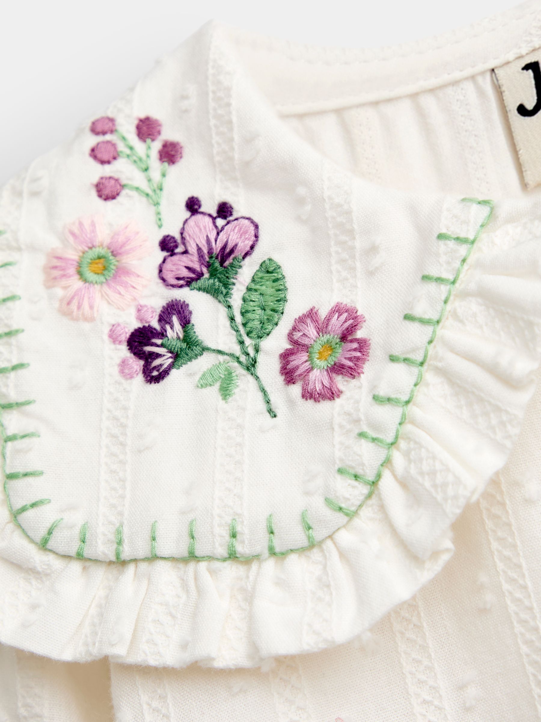 Cream Floral Textured Embroidered Collar Blouse - Image 3 of 4