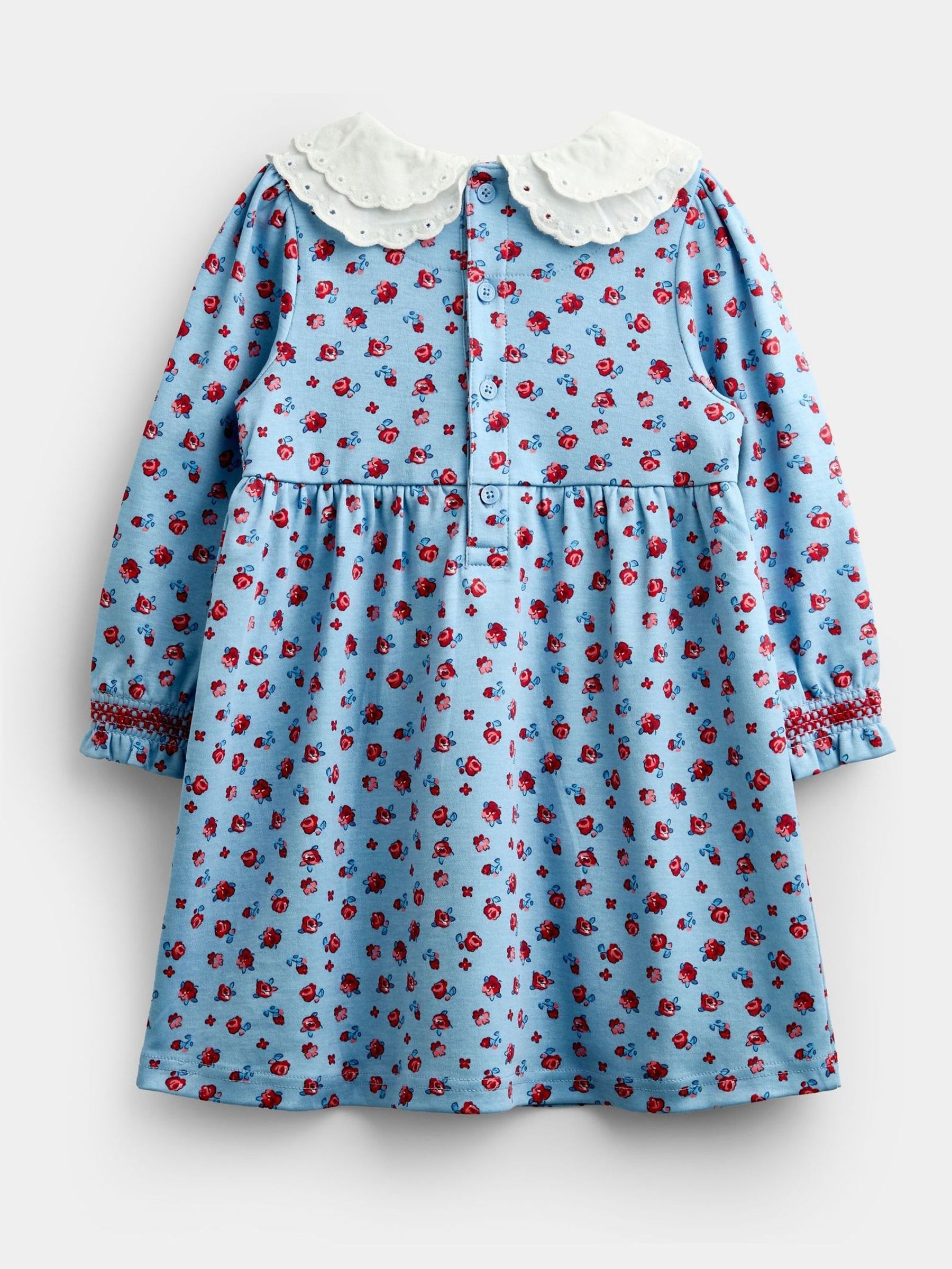 Light Blue Roses Print Smocked Dress - Image 2 of 4