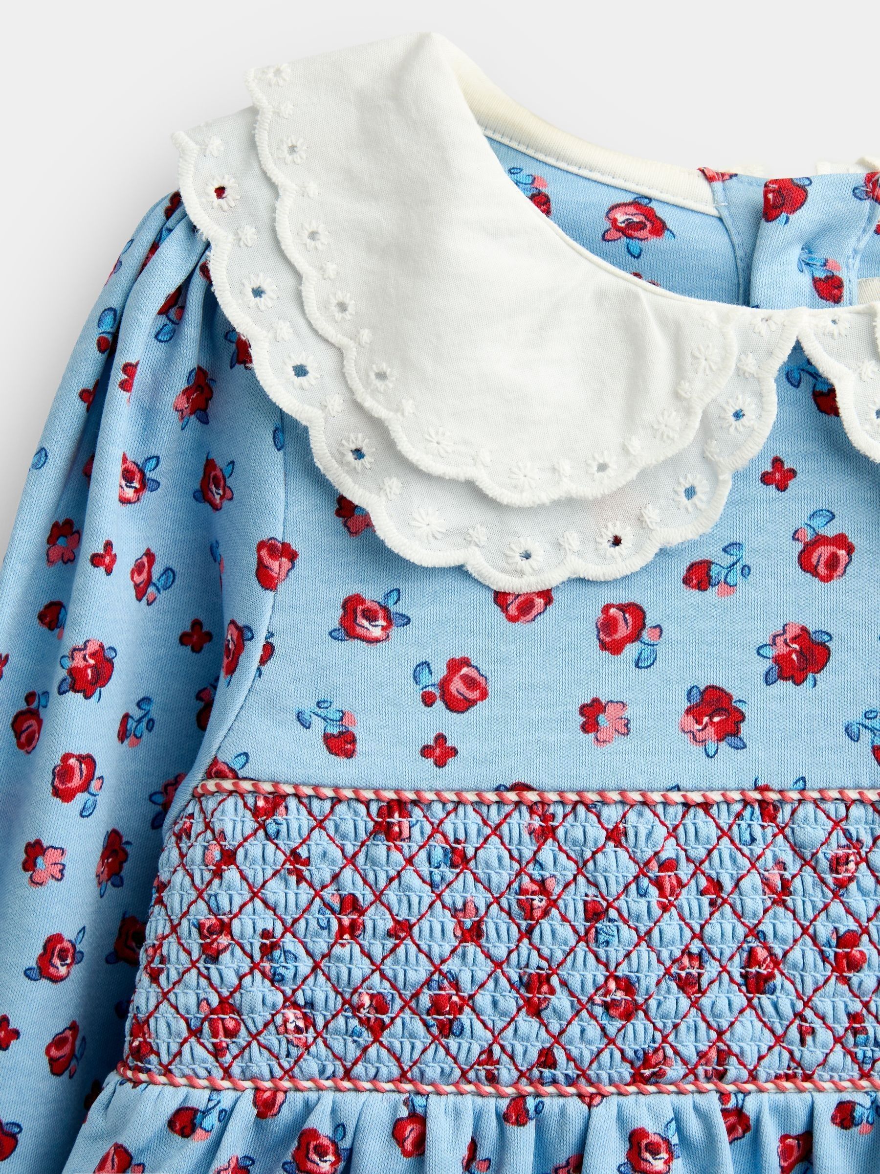 Light Blue Roses Print Smocked Dress - Image 3 of 4