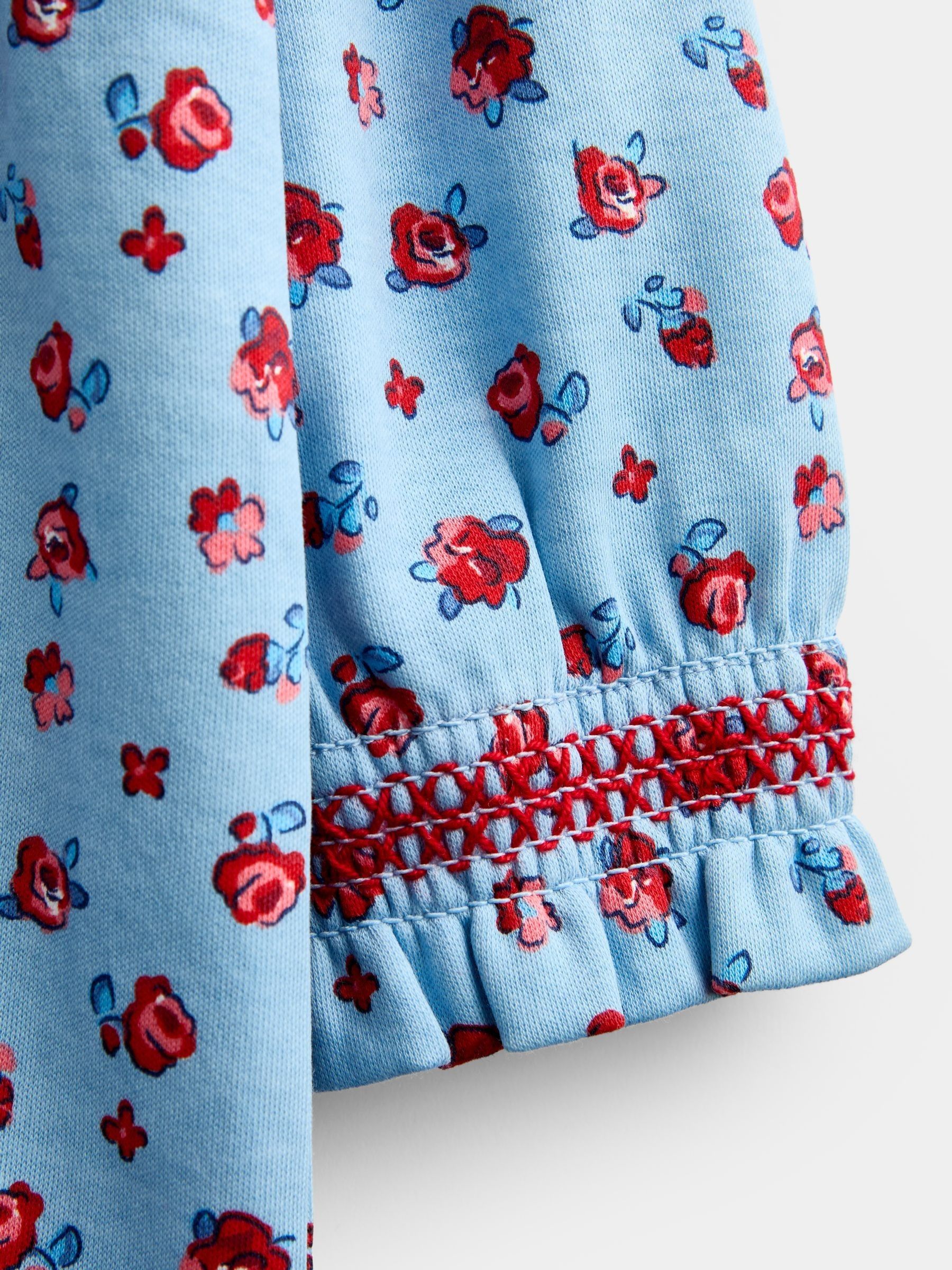Light Blue Roses Print Smocked Dress - Image 4 of 4 Light Blue Roses Print Smocked Dress - Image 4 of 4