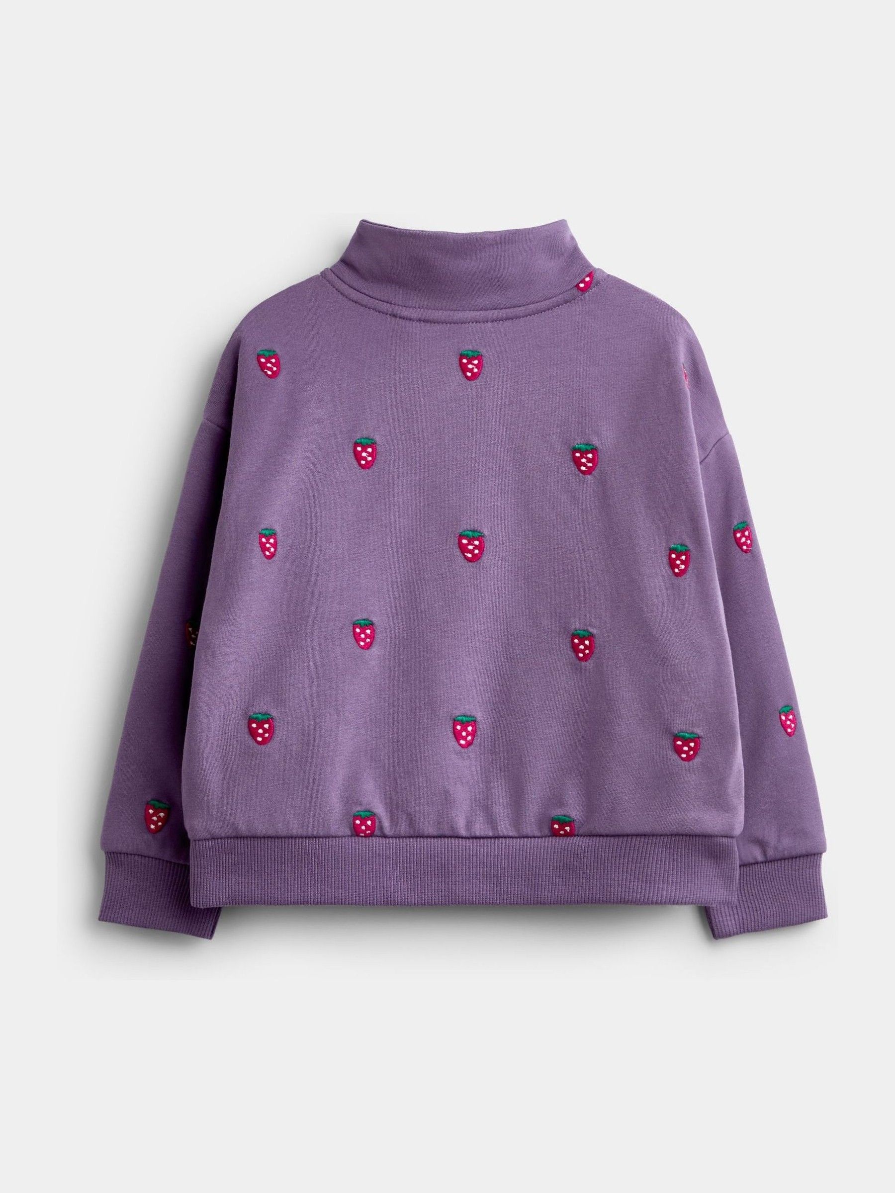 Dark Purple Strawberry Embroidered Sweatshirt And Skirt Set - Image 3 of 6