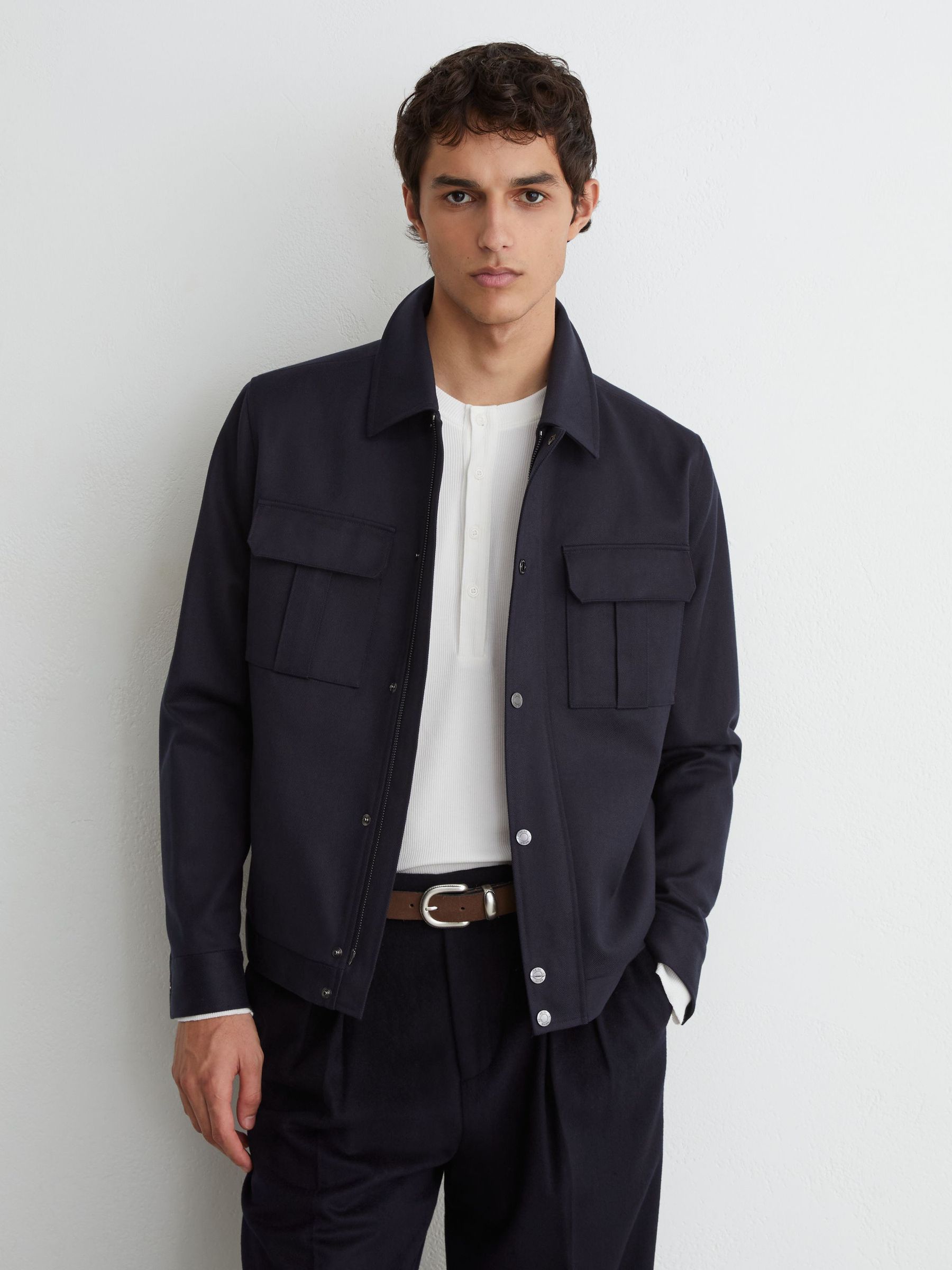 Lyocell-Cotton Twill Bomber Jacket in Navy - Image 1 of 7