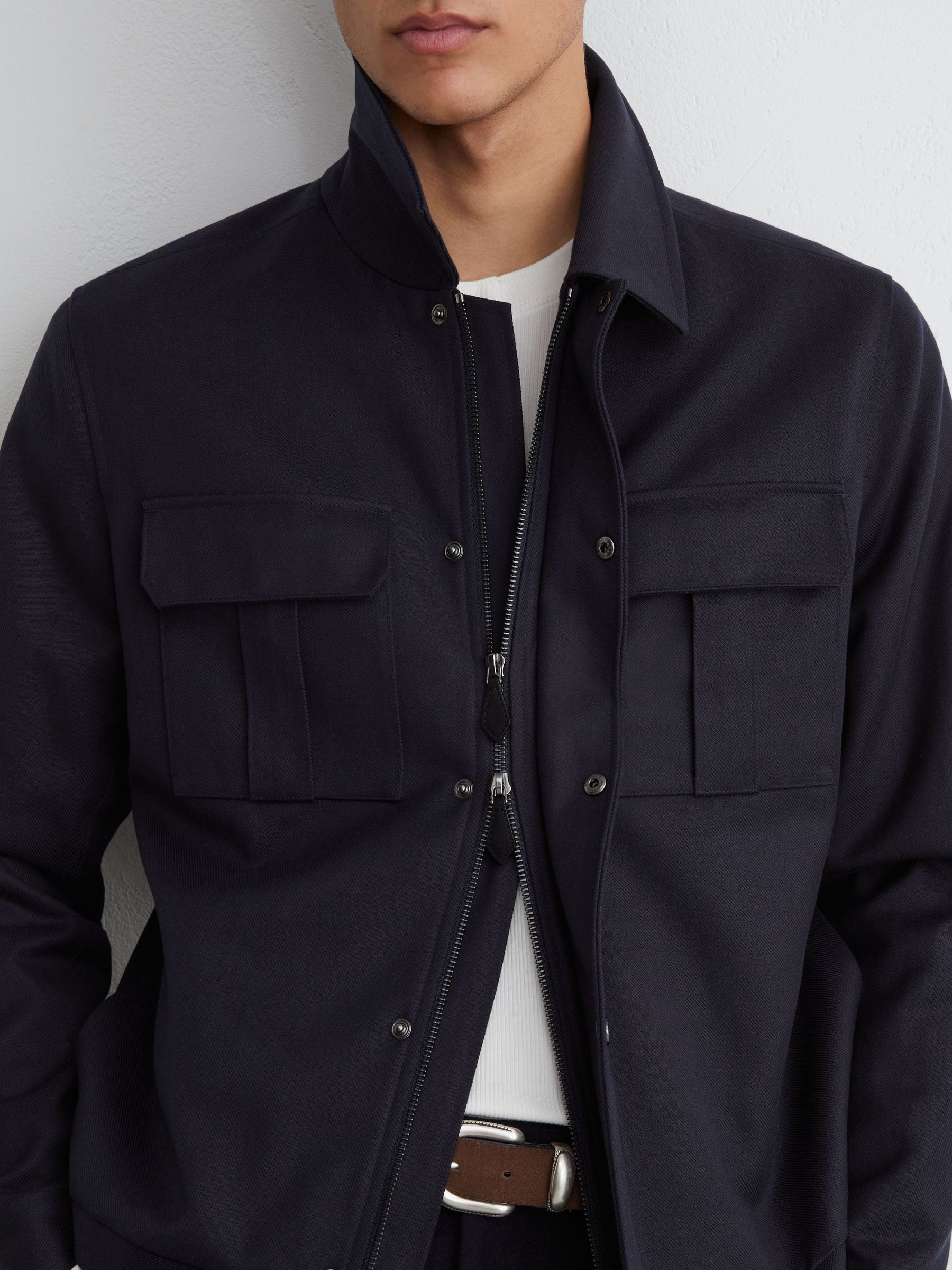Lyocell-Cotton Twill Bomber Jacket in Navy - Image 3 of 7