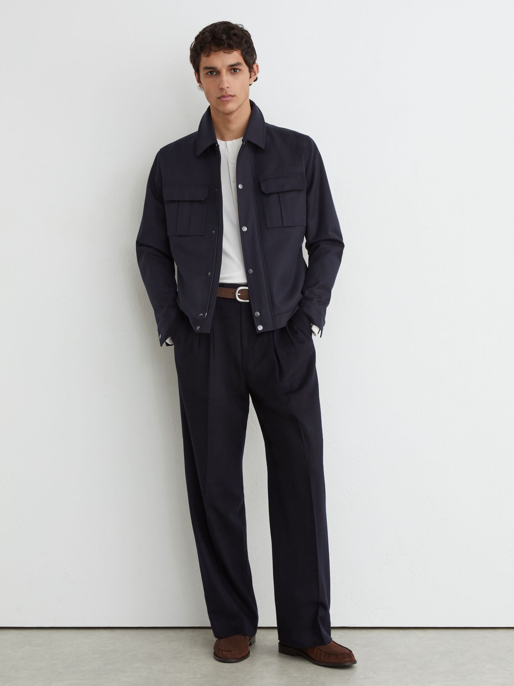 Lyocell-Cotton Twill Bomber Jacket in Navy - Image 4 of 7