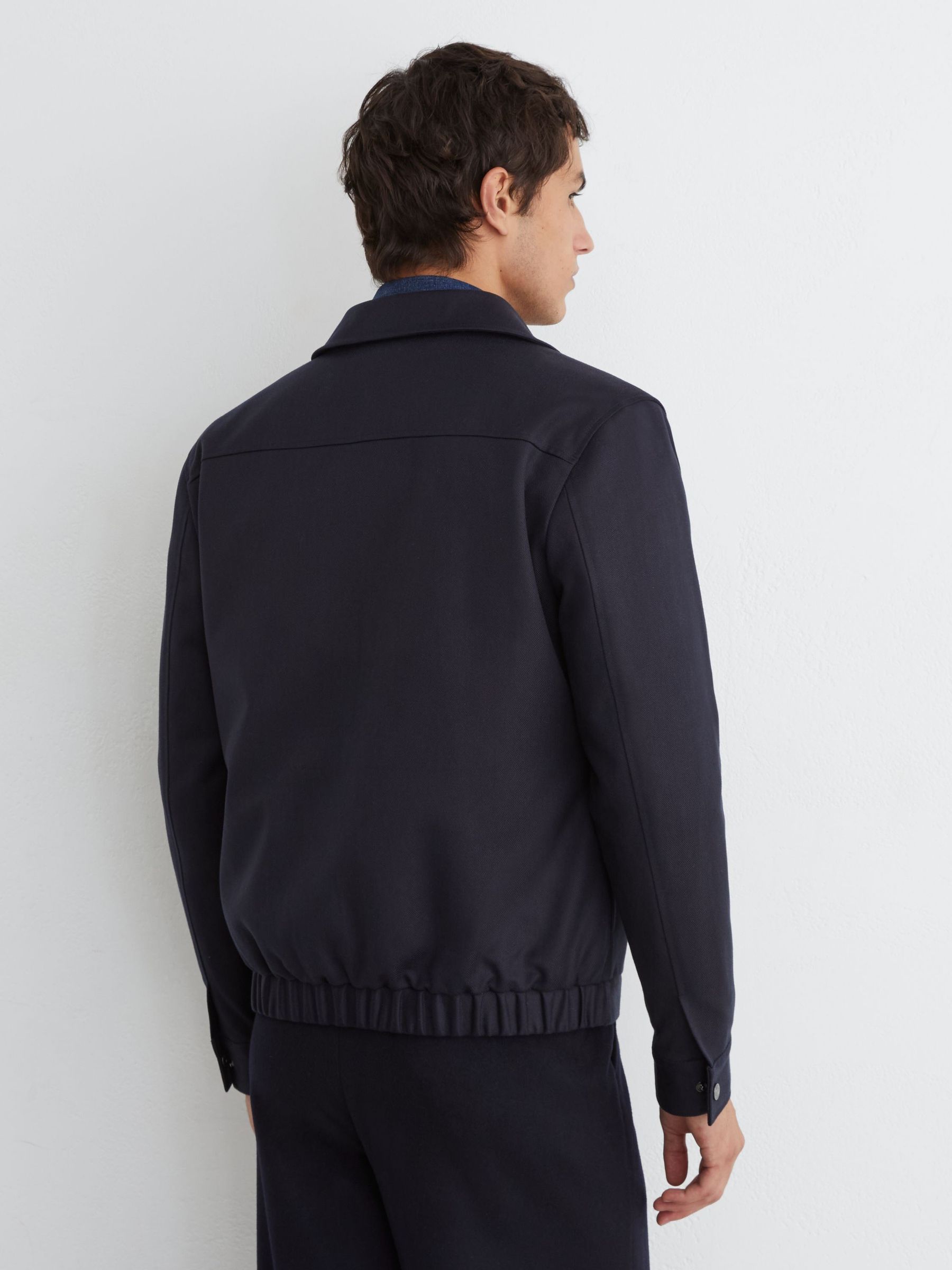 Lyocell-Cotton Twill Bomber Jacket in Navy - Image 5 of 7