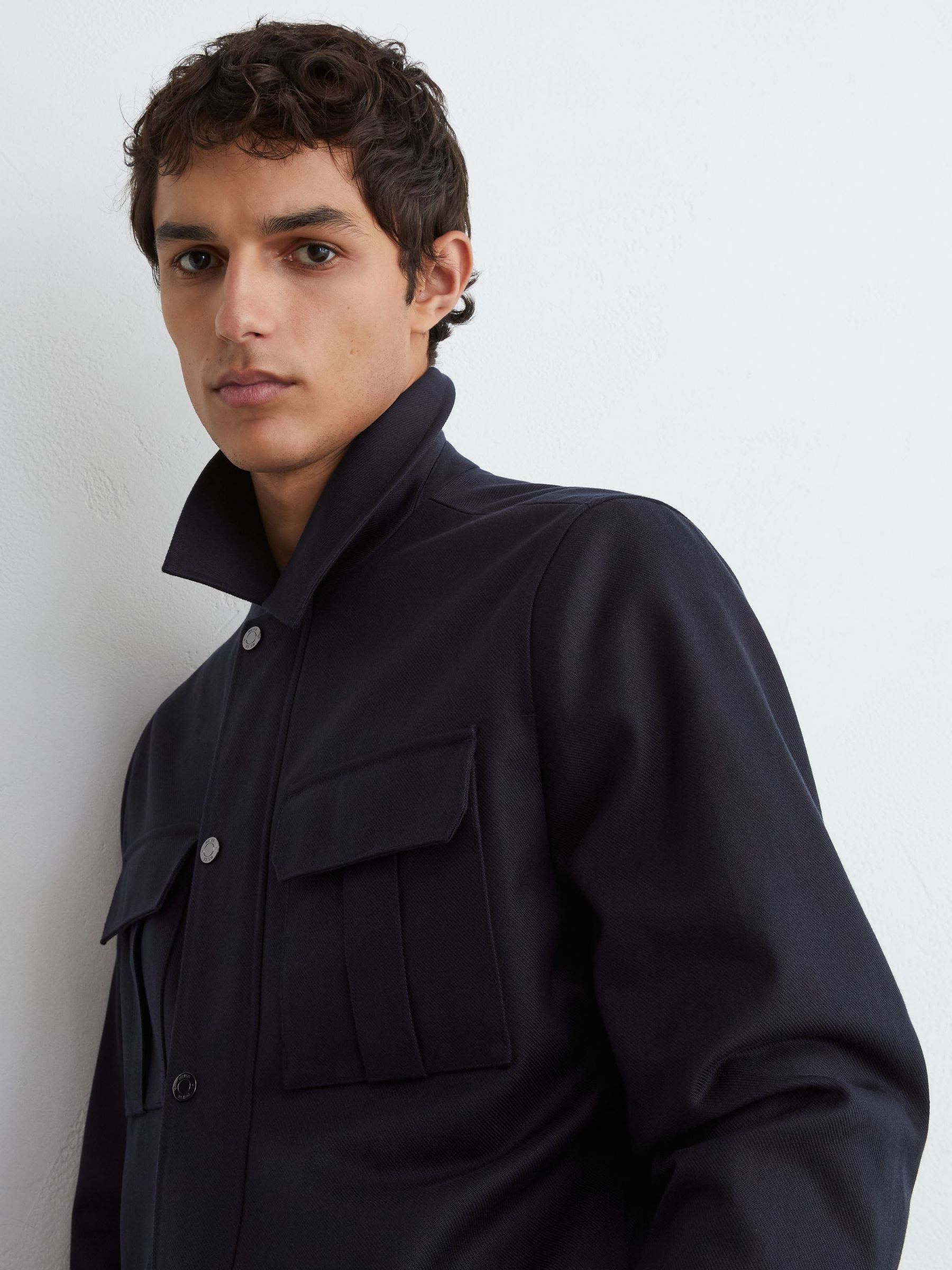 Lyocell-Cotton Twill Bomber Jacket in Navy - Image 6 of 7