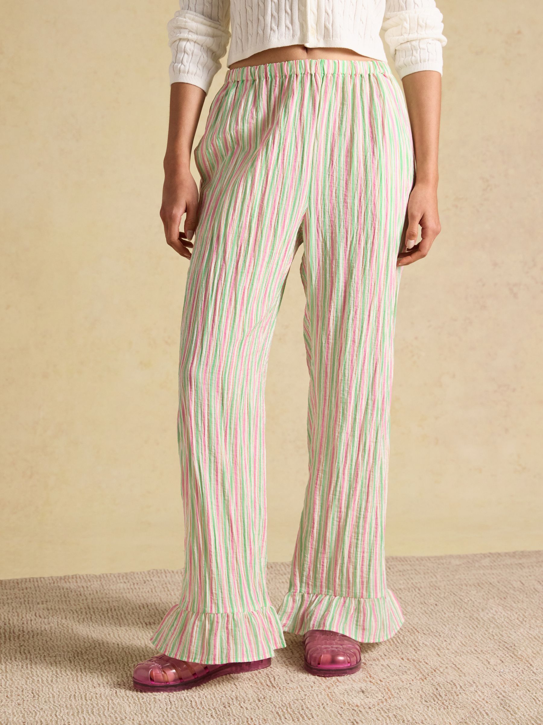 Multi Striped Wide Leg Frill Hem Trouser - Image 1 of 8