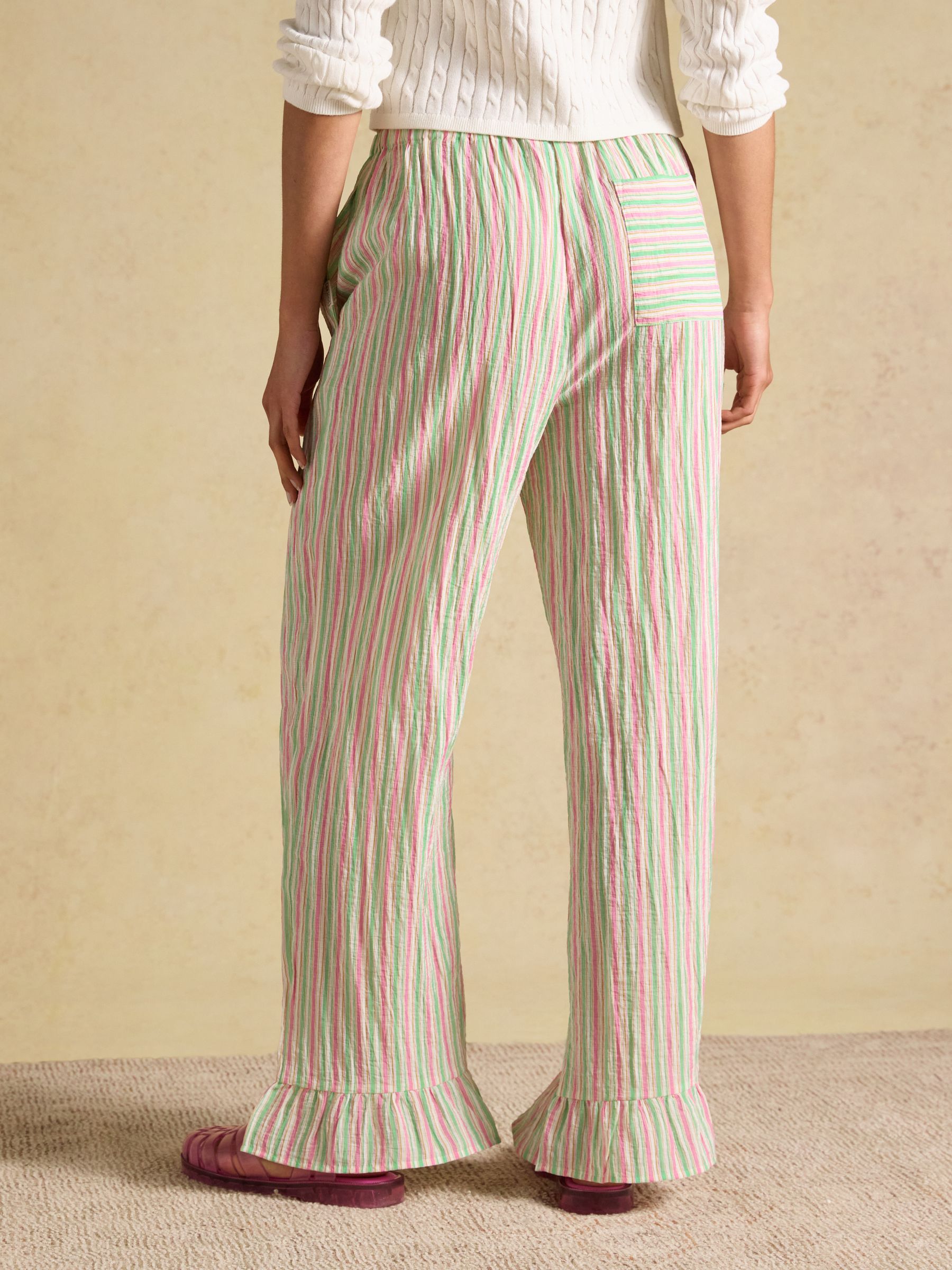 Multi Striped Wide Leg Frill Hem Trouser - Image 2 of 8