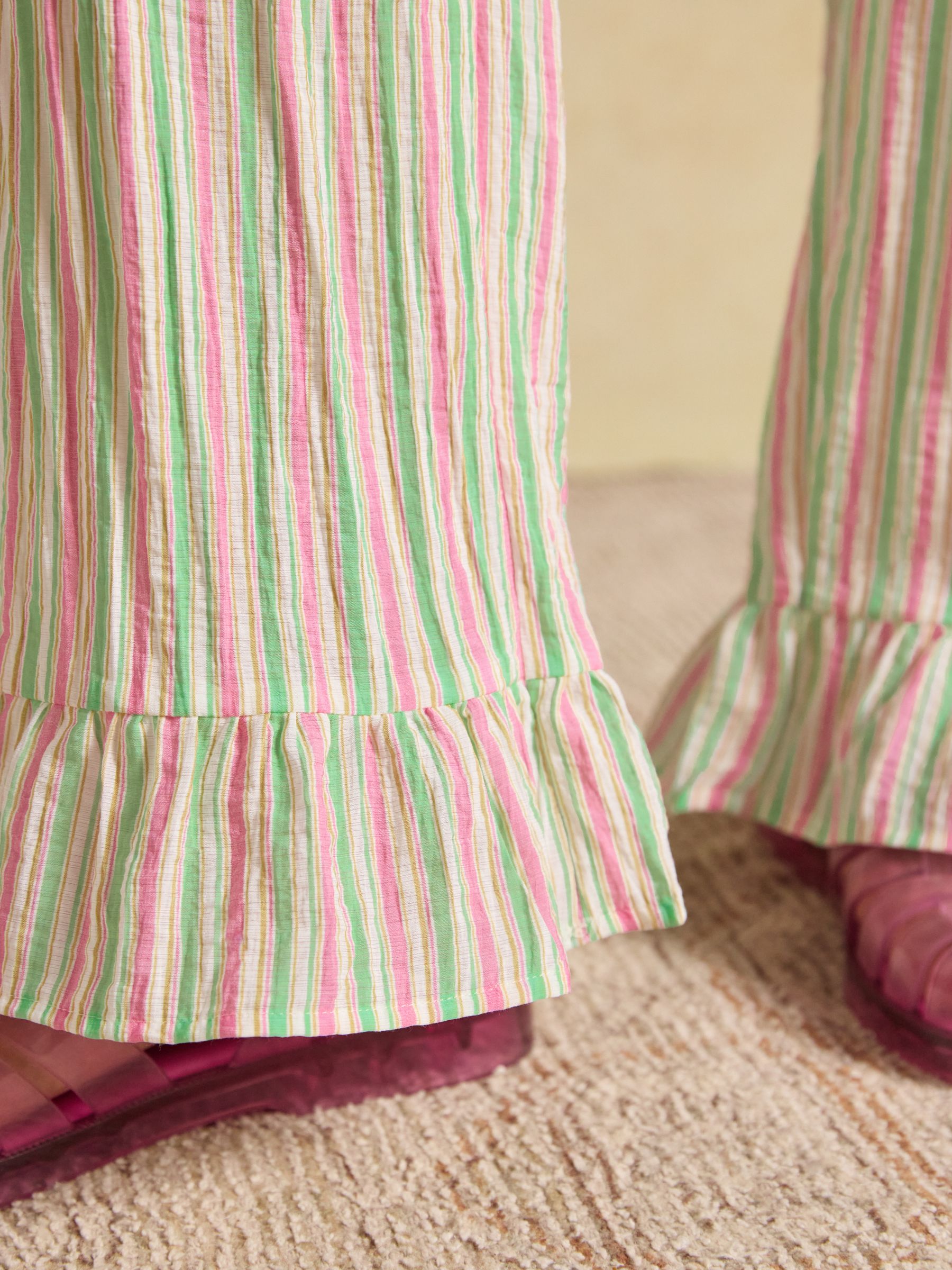 Multi Striped Wide Leg Frill Hem Trouser - Image 4 of 8