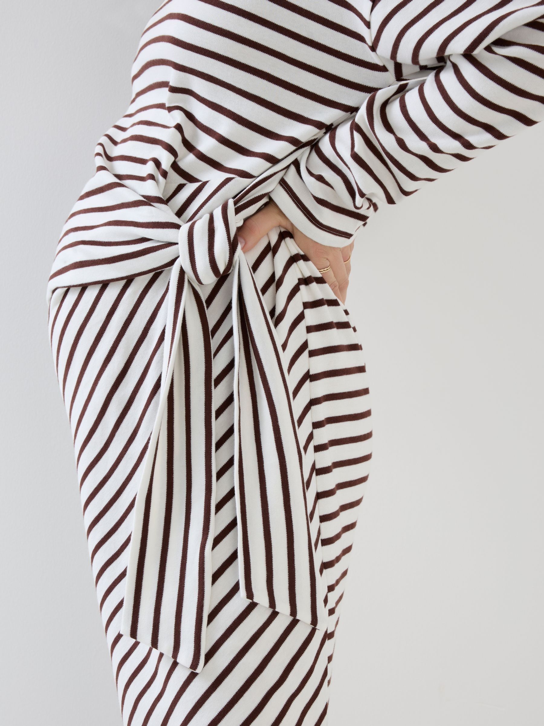 Cream Stripe Long Sleeve Maternity T-Shirt Dress - Image 3 of 4