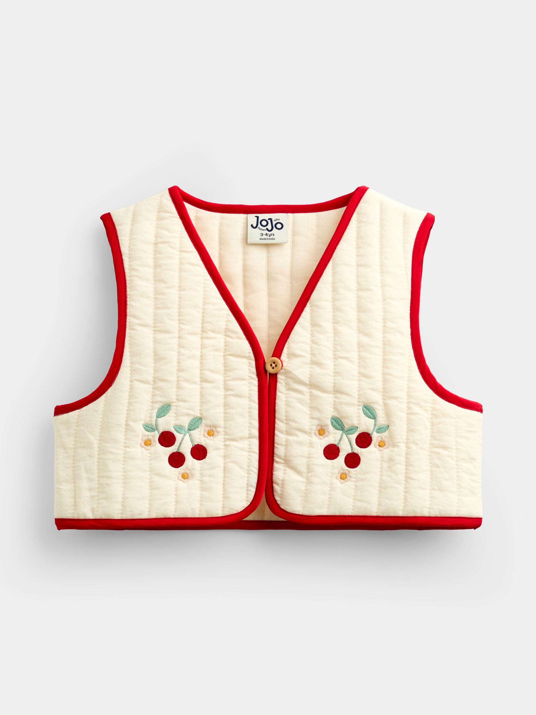 Denim Cherry Embroidered Denim Dress & Quilted Waistcoat - Image 6 of 9