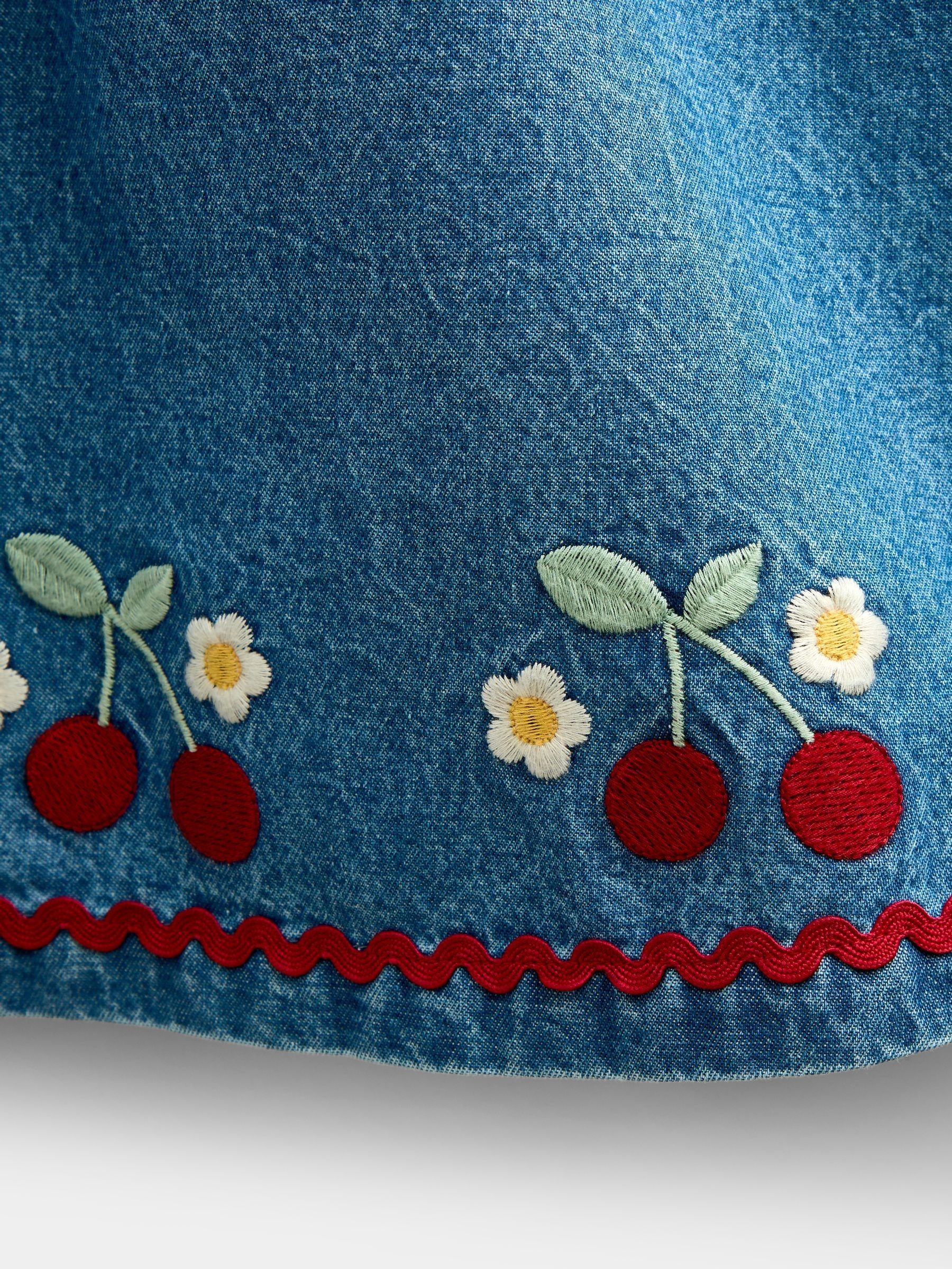 Denim Cherry Embroidered Denim Dress & Quilted Waistcoat - Image 8 of 9