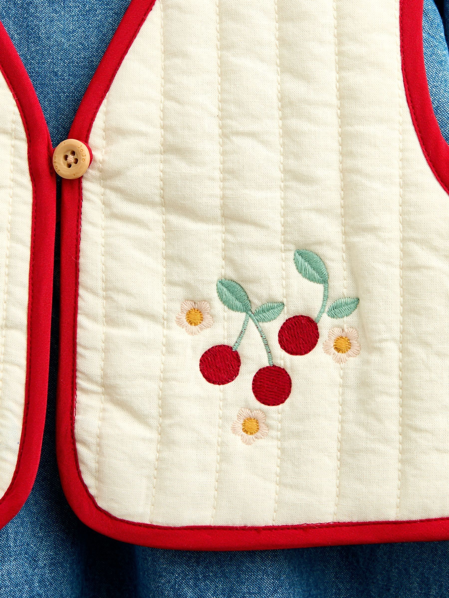 Denim Cherry Embroidered Denim Dress & Quilted Waistcoat - Image 9 of 9