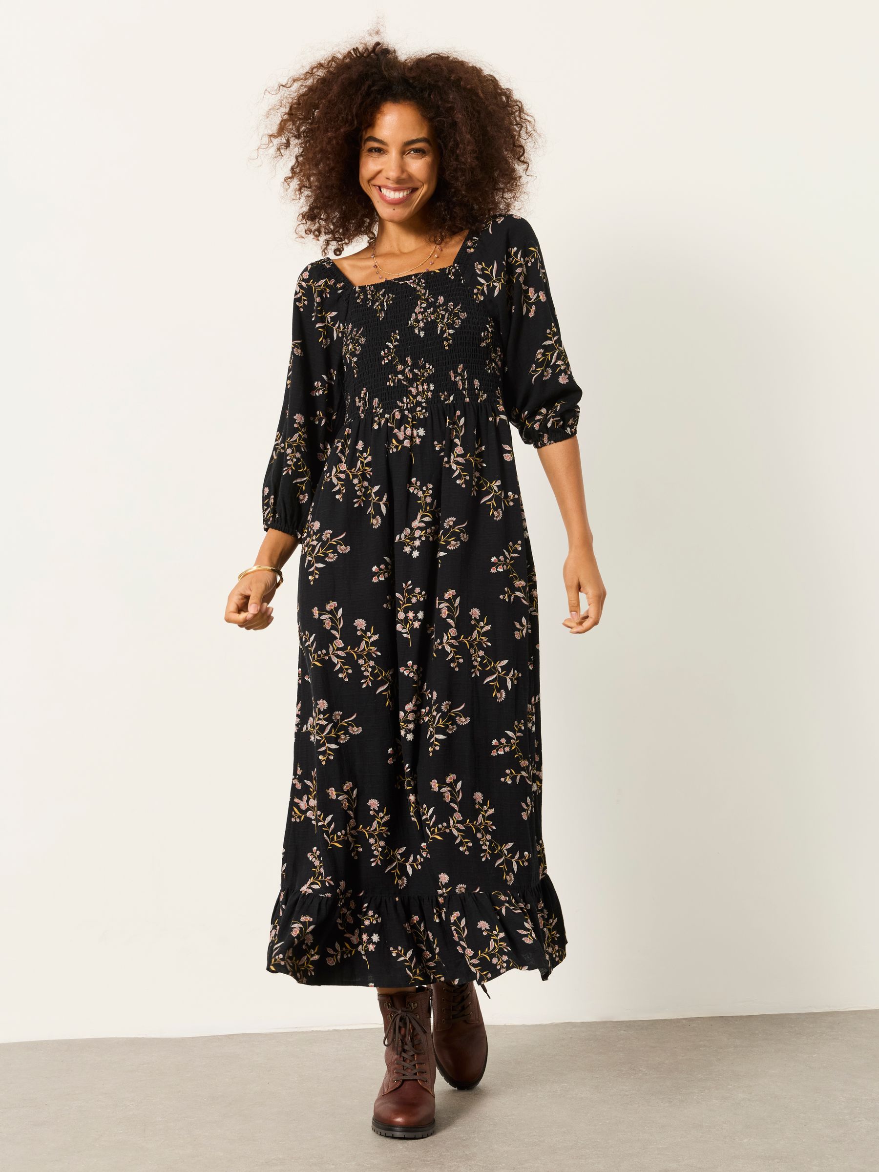 Adele Black Vintage Floral Petite Midi Dress - Image 1 of 5